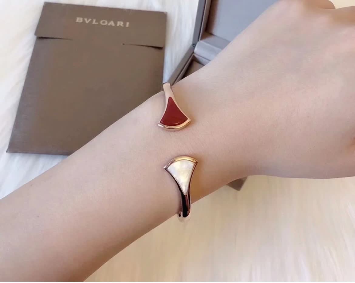 Bvlgari Gold Bangle Bracelet with Red and White Enamel