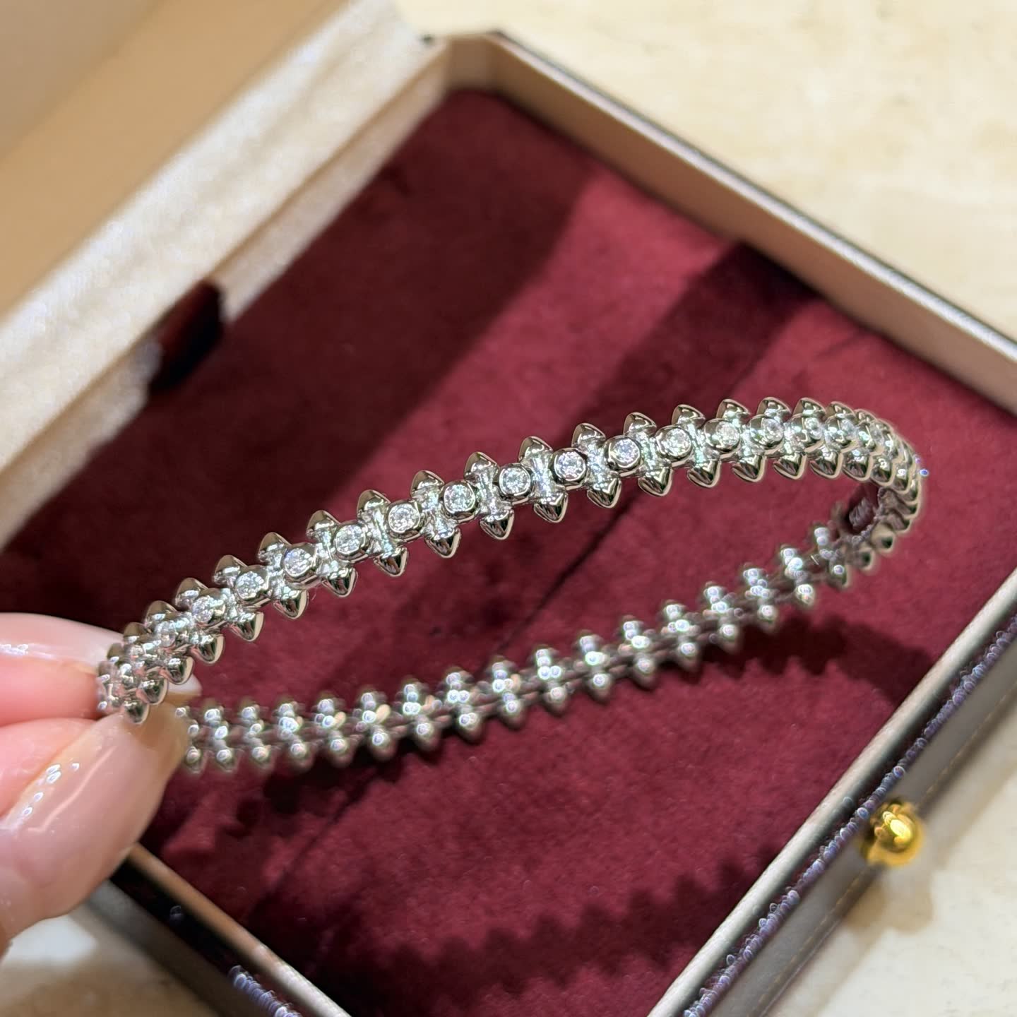 Cartier Elegant Silver Bracelet with Cubic Zirconia Stones Cartier Elegant Silver Bracelet with Cubic Zirconia Stones