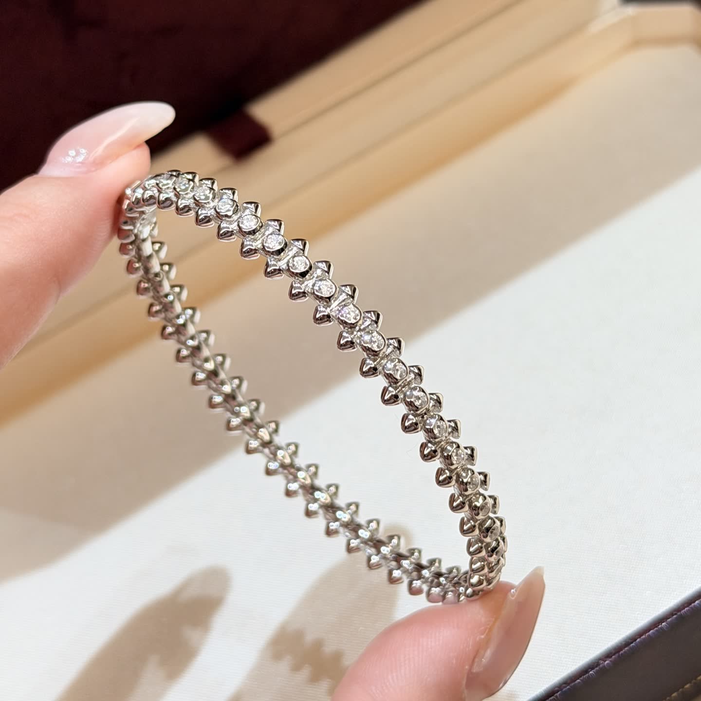 Cartier Elegant Silver Bracelet with Cubic Zirconia Stones