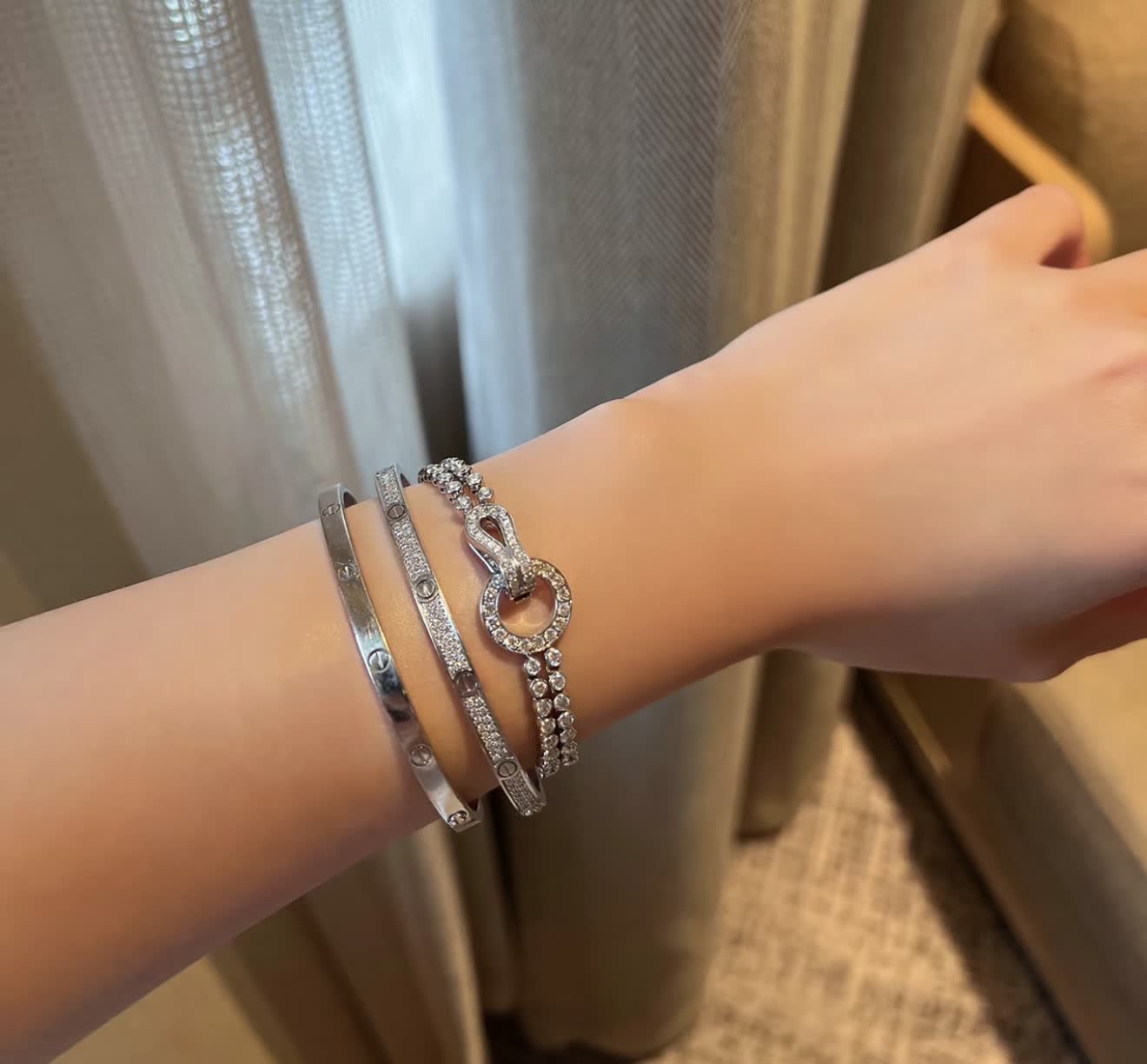 Cartier Elegant Silver Double-Row Diamond Bracelet Cartier Elegant Silver Double-Row Diamond Bracelet