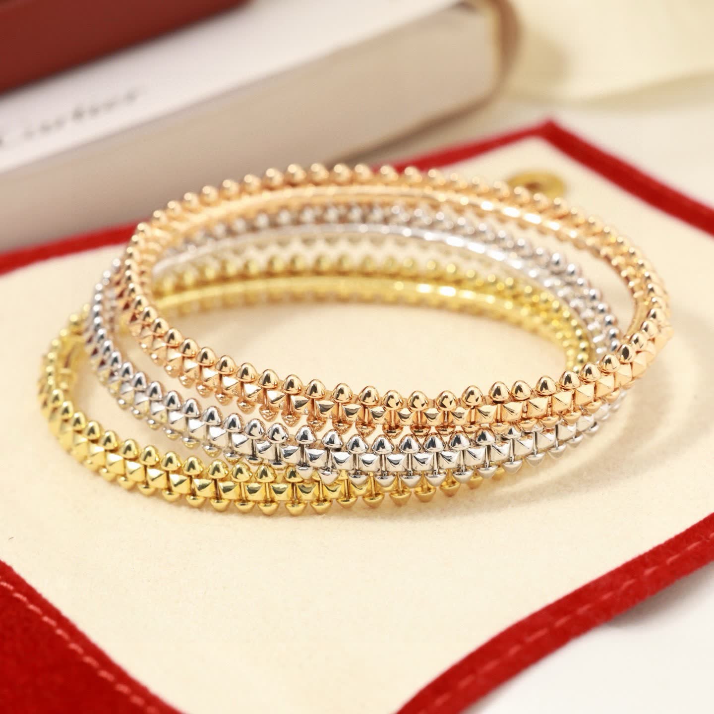 Cartier Elegant Gold and Silver Beaded Bangles Set Cartier Elegant Gold and Silver Beaded Bangles Set