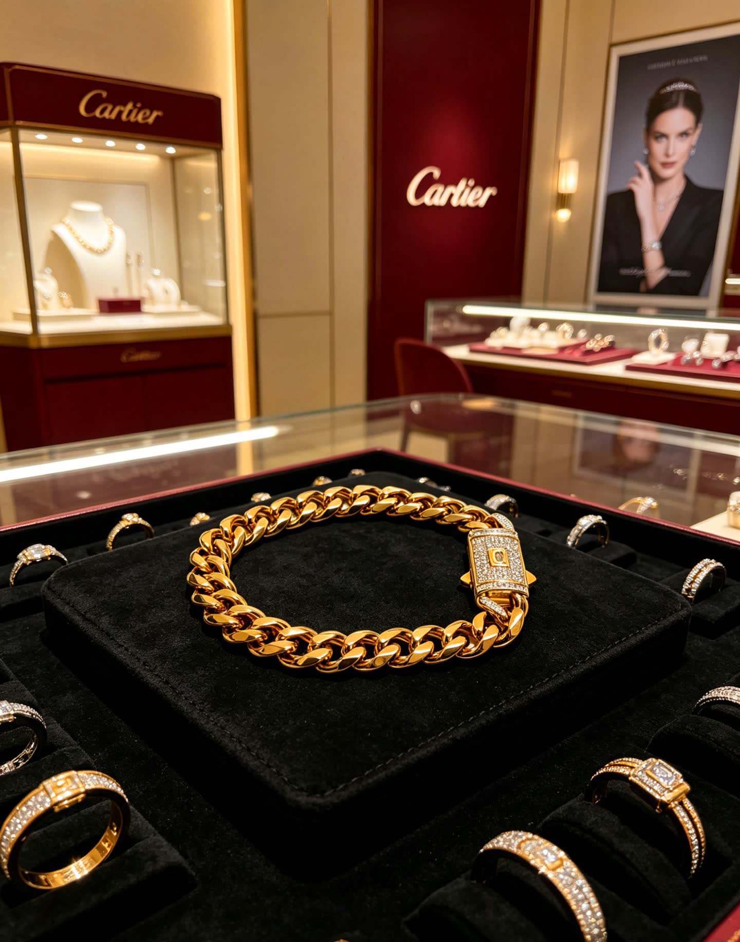 Cartier Gold-Plated Bracelet with Diamond Clasp