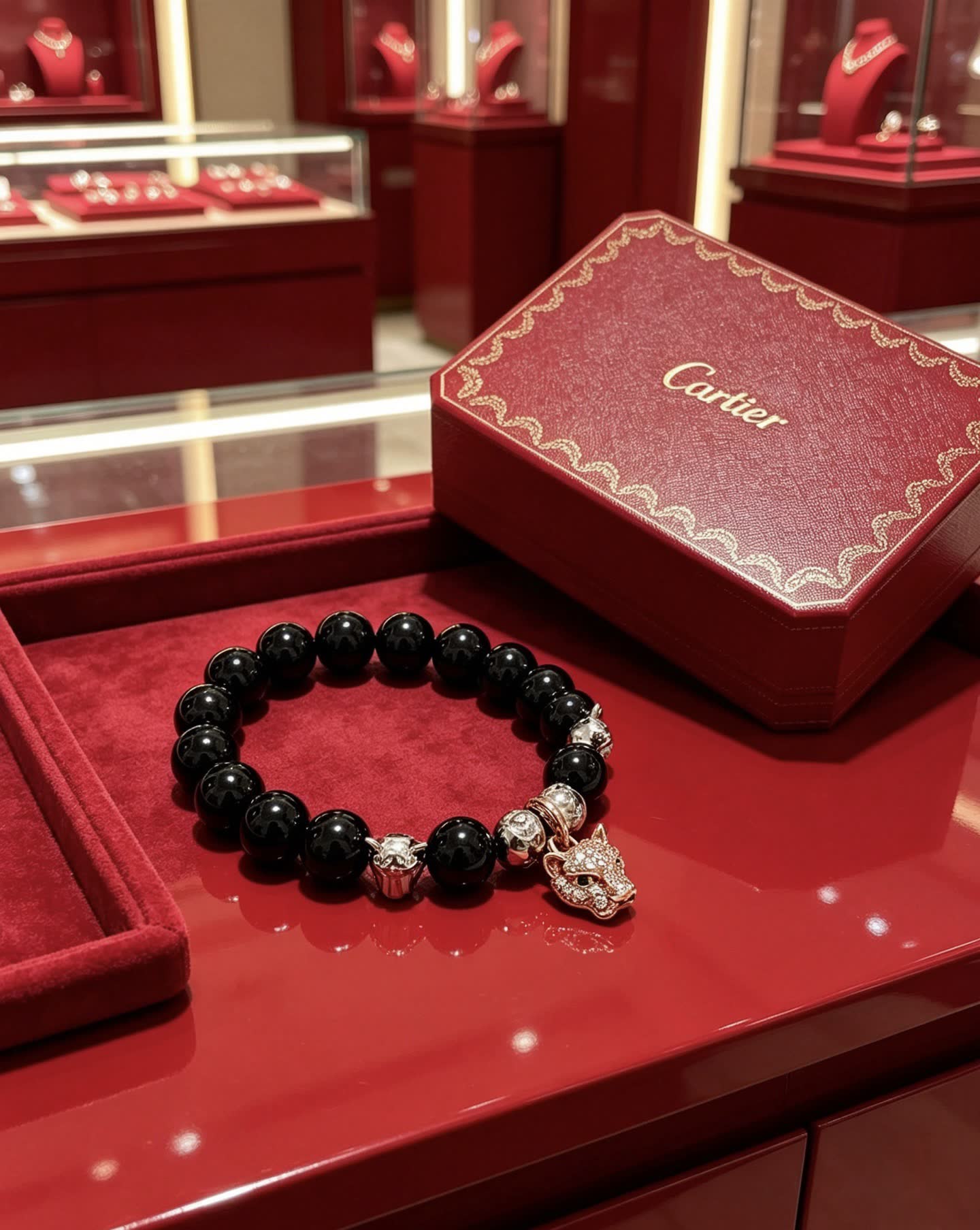 Cartier Black Onyx and Diamond Panthere Charm Bracelet