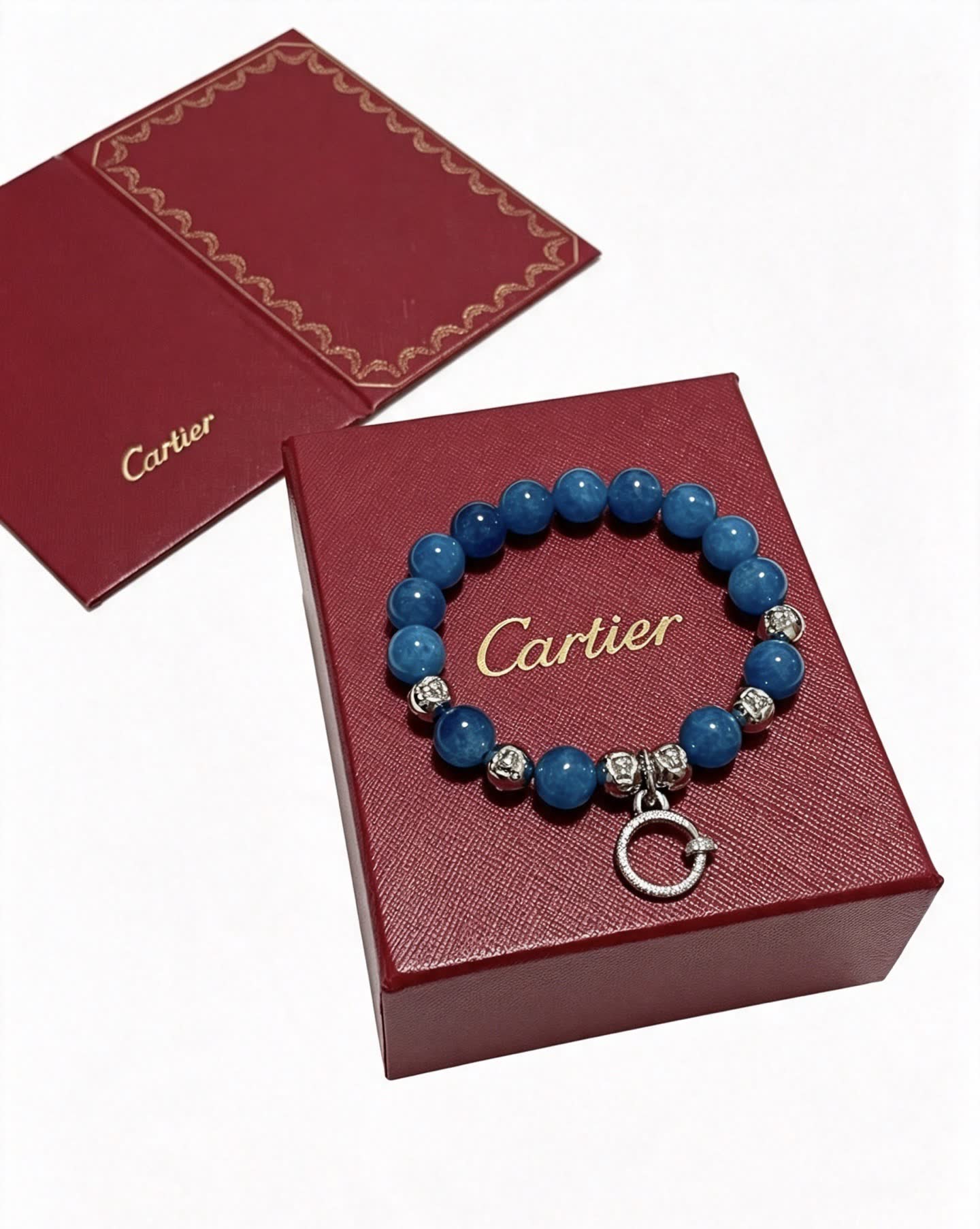 Cartier Blue Beaded Bracelet with Silver Accents