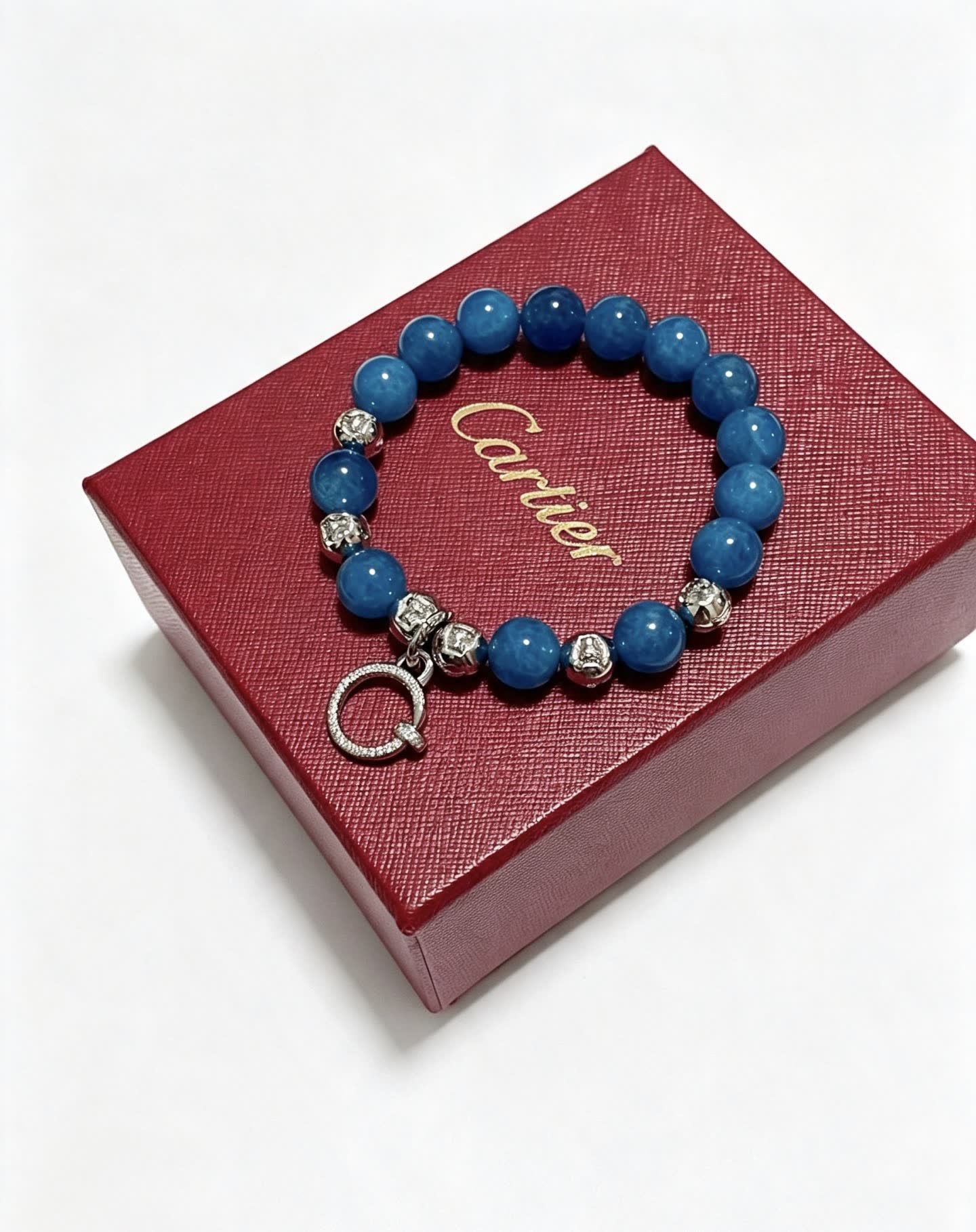 Cartier Blue Beaded Bracelet with Silver Accents