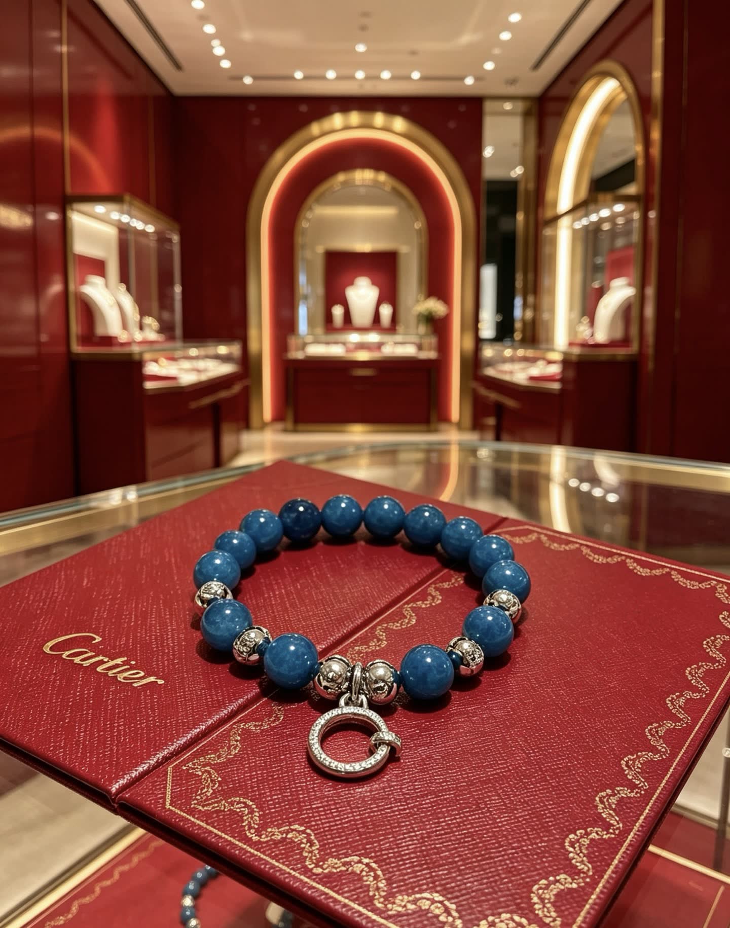 Cartier Blue Beaded Bracelet with Silver Accents