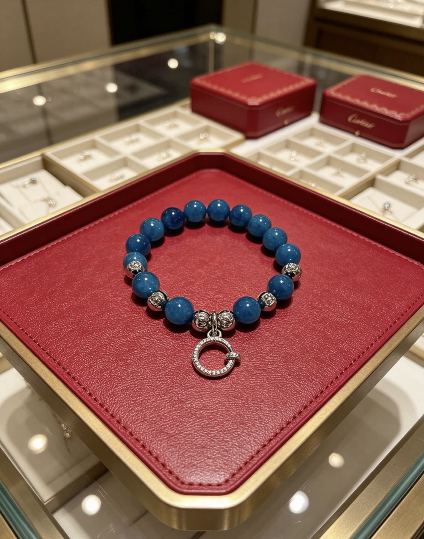 Cartier Blue Beaded Bracelet with Silver Accents