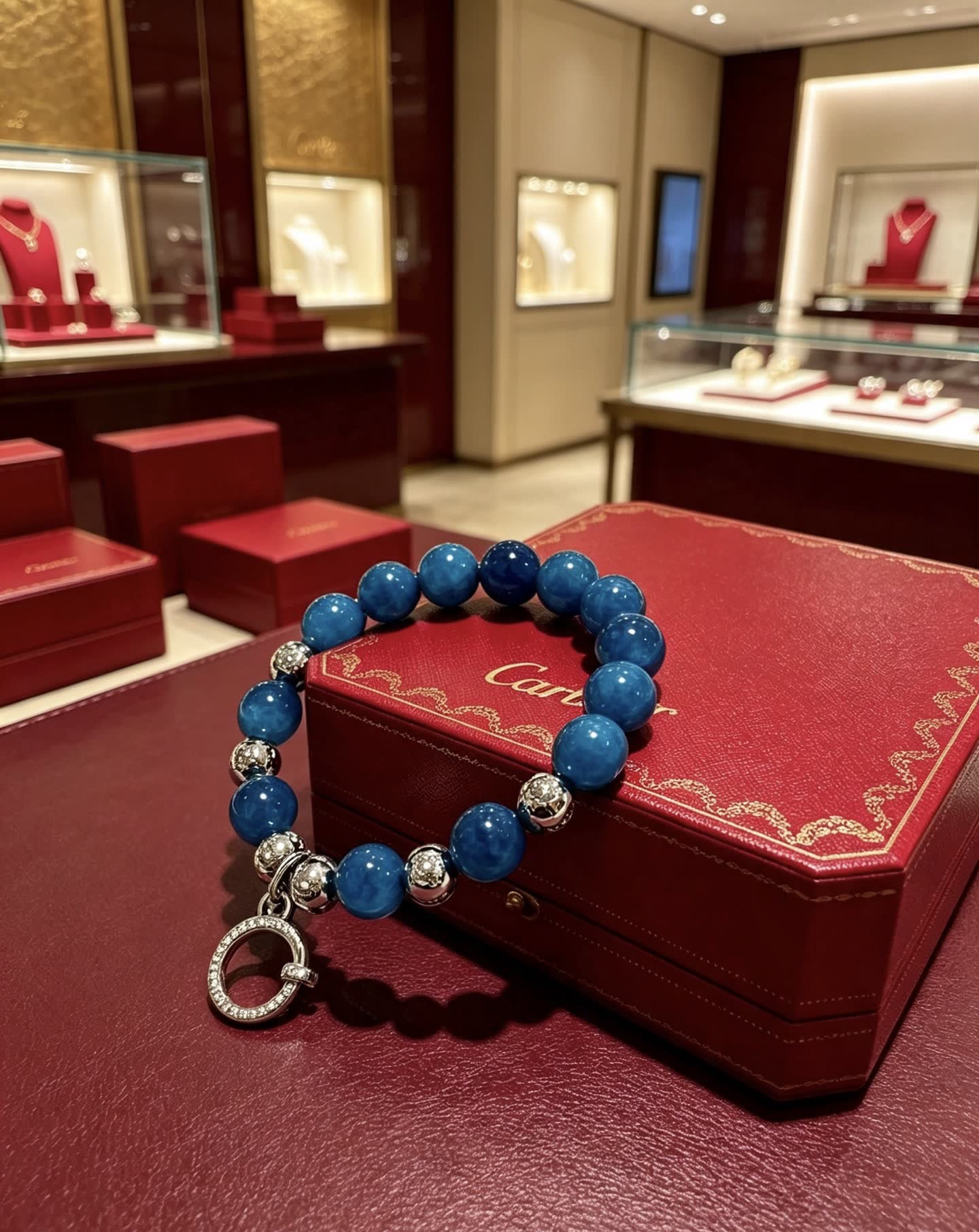 Cartier Blue Beaded Bracelet with Silver Accents