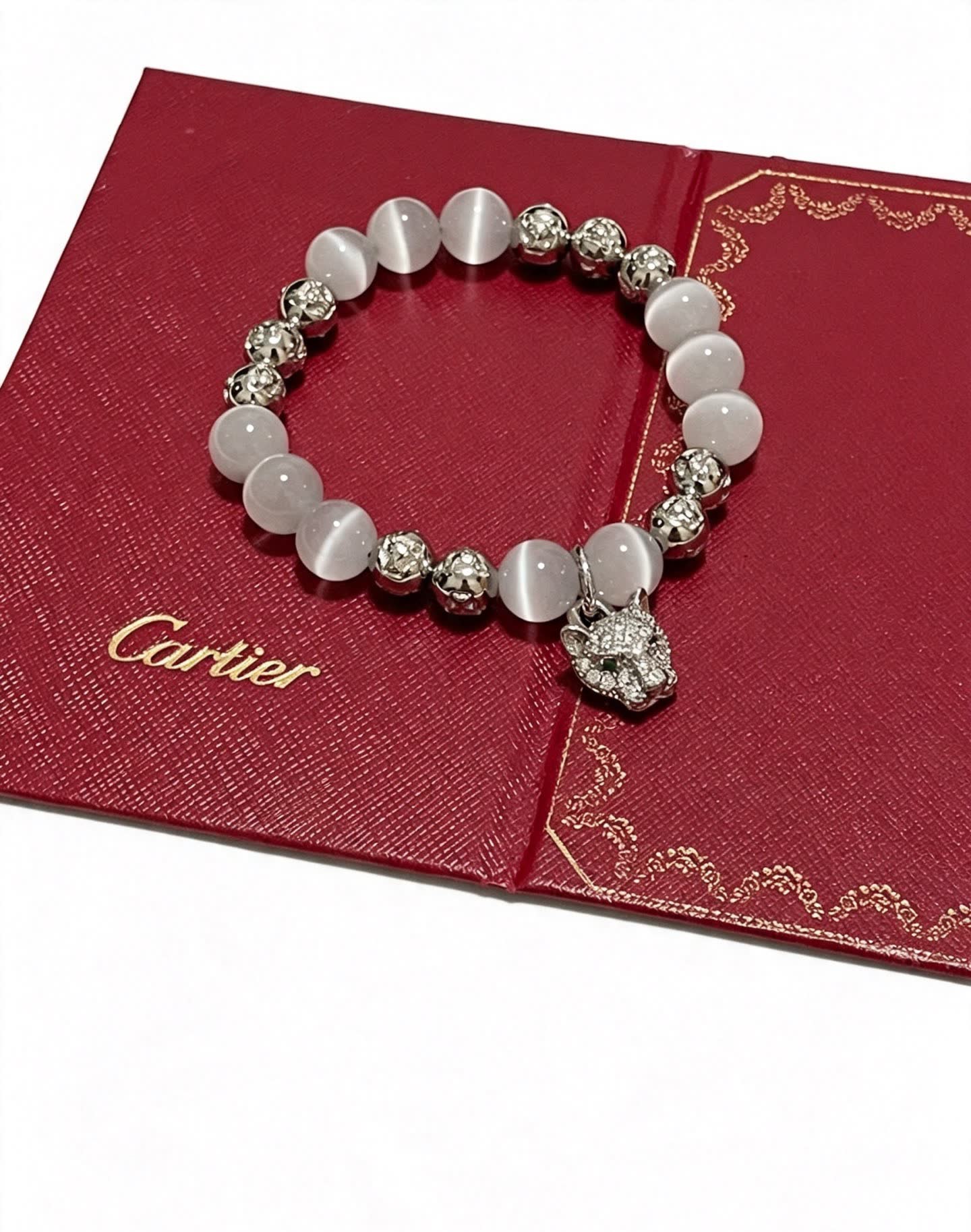 Cartier White Cat's Eye Quartz and Diamond Bracelet