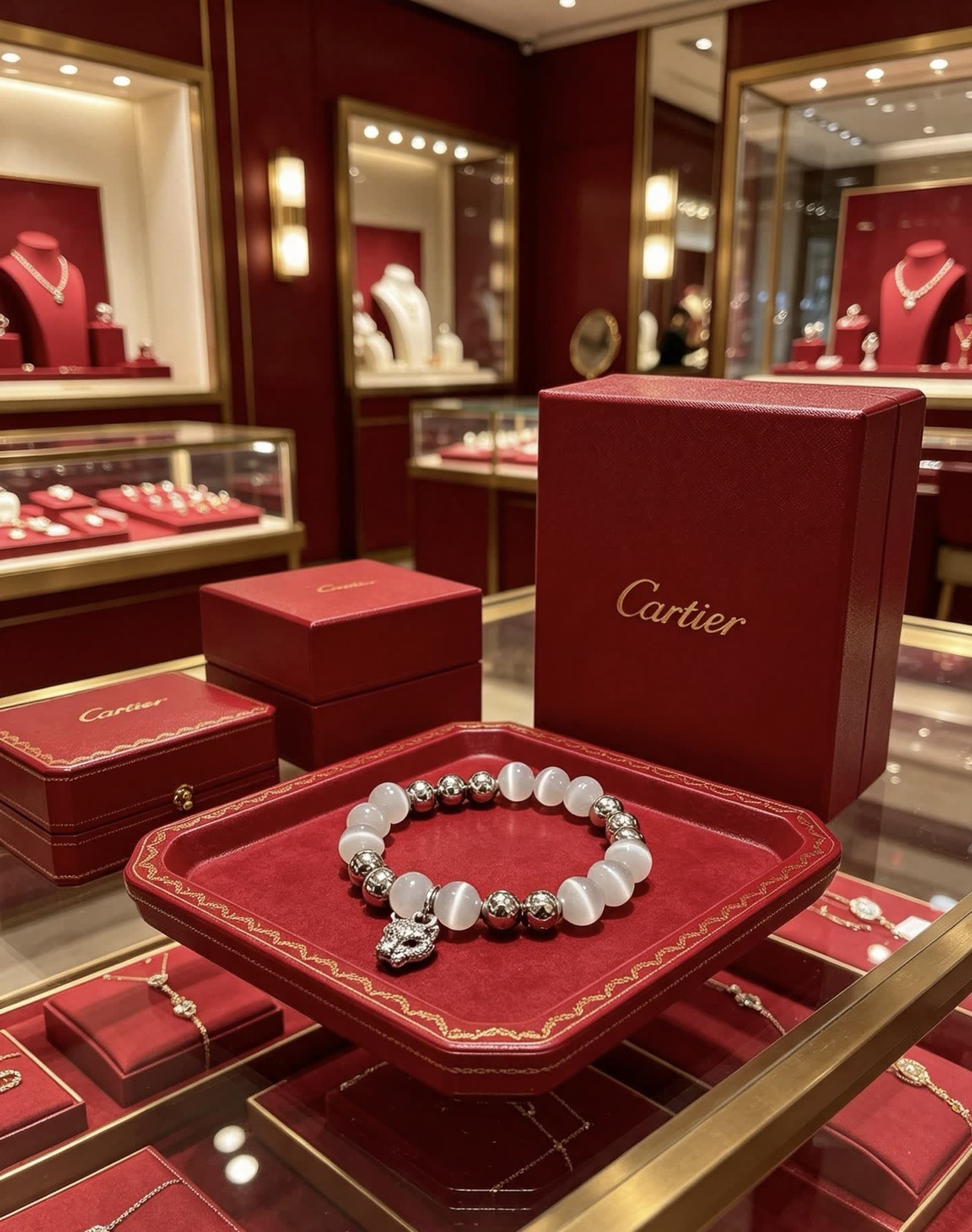 Cartier White Cat's Eye Quartz and Diamond Bracelet