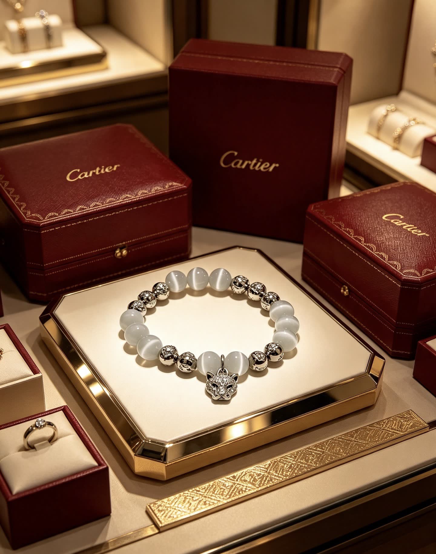 Cartier White Cat's Eye Quartz and Diamond Bracelet