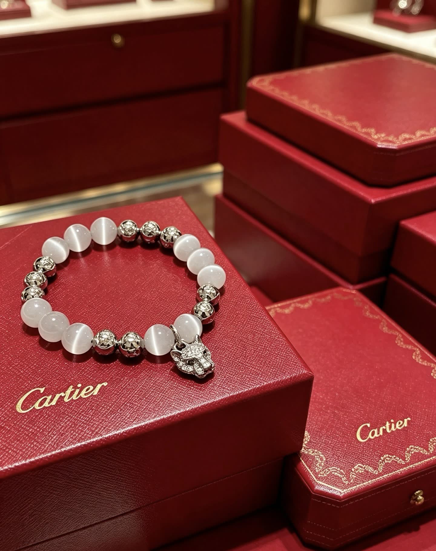 Cartier White Cat's Eye Quartz and Diamond Bracelet