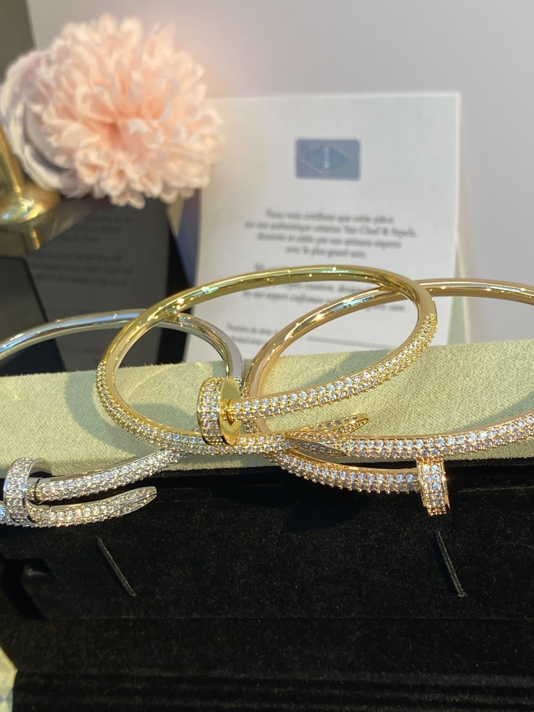 Cartier Luxury Gold and Silver Diamond Bangles