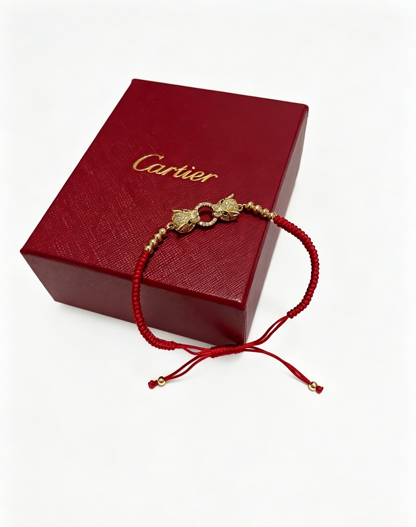 Cartier Red Silk Bracelet with Gold Beads and Diamond Clasp