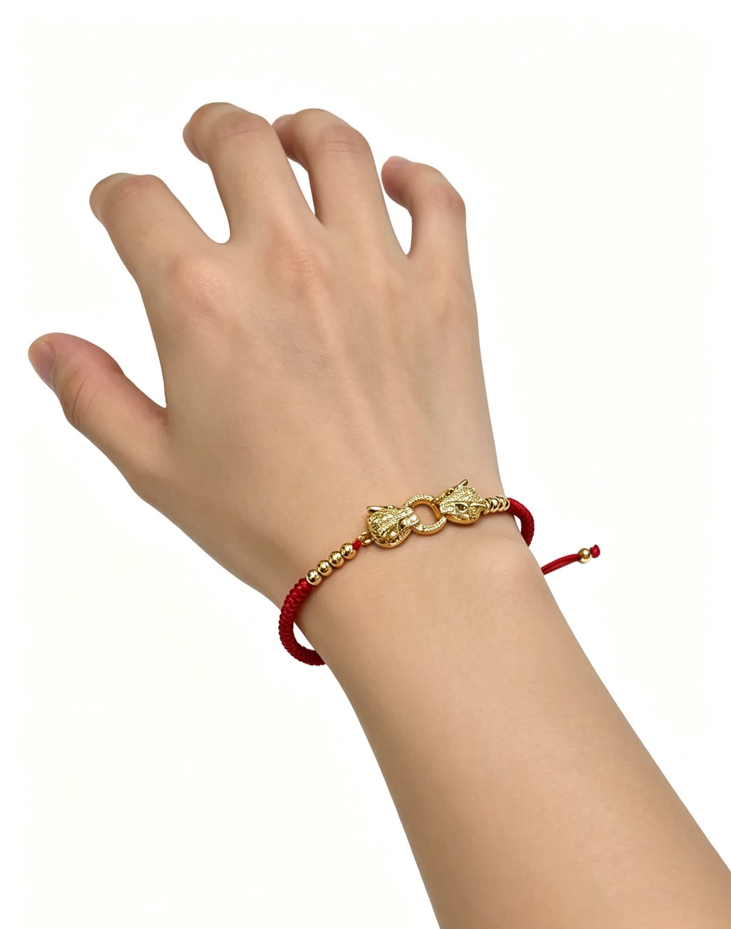 Cartier Red Silk Bracelet with Gold Beads and Diamond Clasp