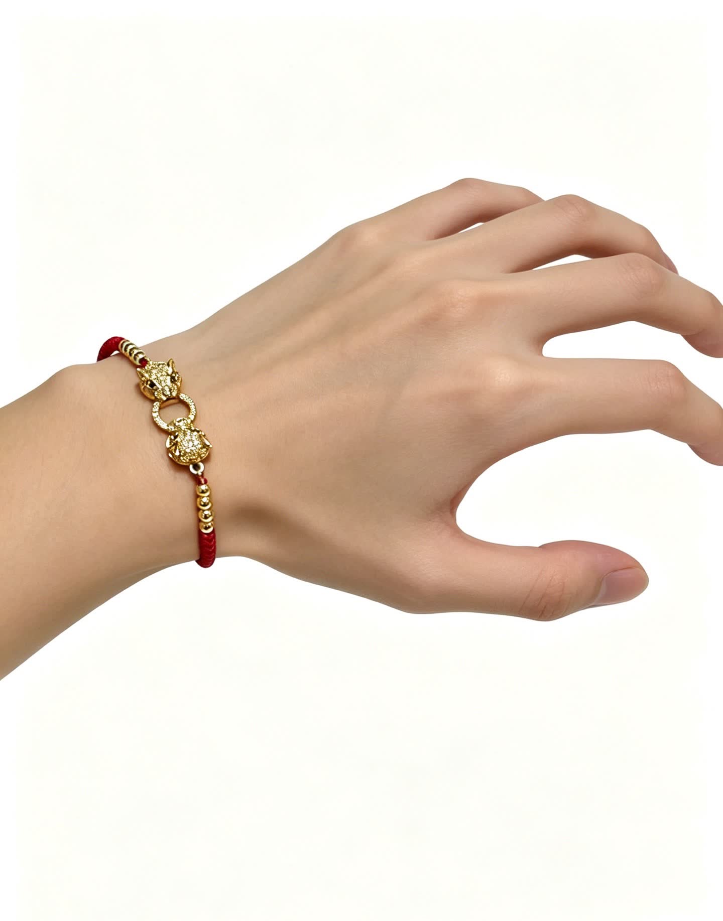 Cartier Red Silk Bracelet with Gold Beads and Diamond Clasp