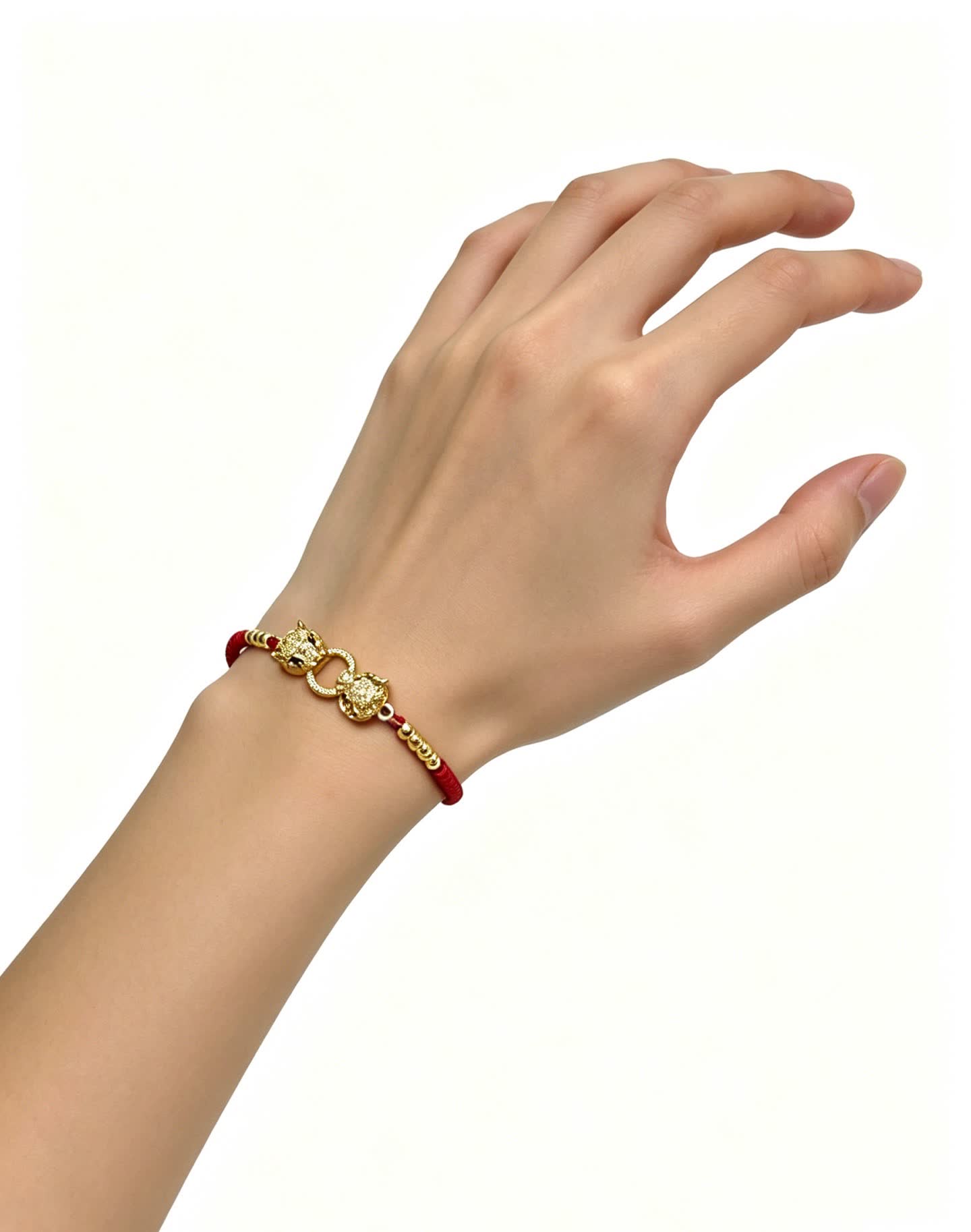 Cartier Red Silk Bracelet with Gold Beads and Diamond Clasp