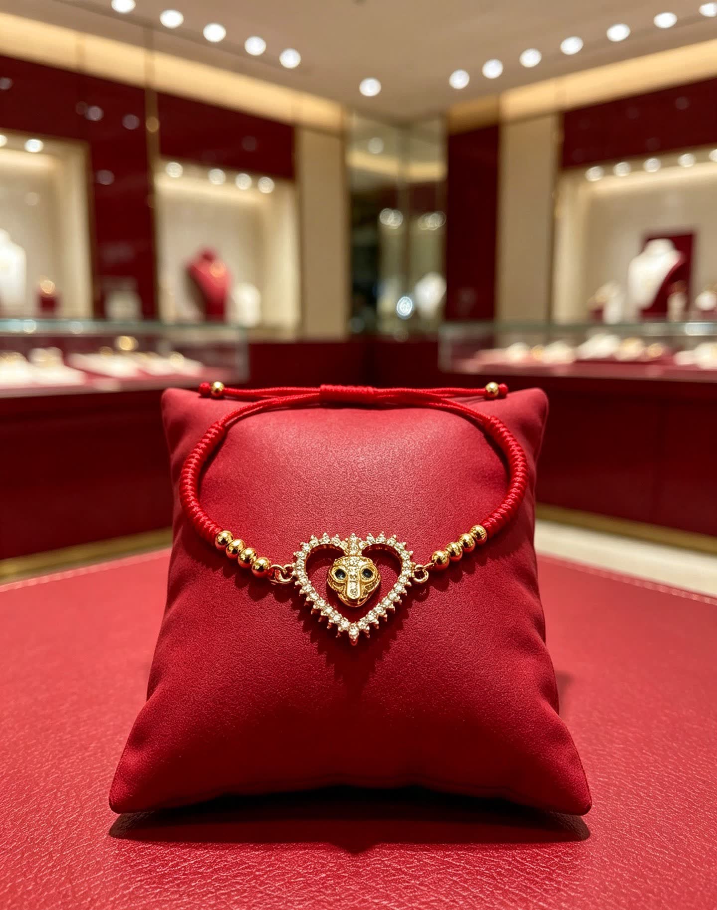 Cartier Red Rope Bracelet with Gold Heart and Animal Charm Cartier Red Rope Bracelet with Gold Heart and Animal Charm