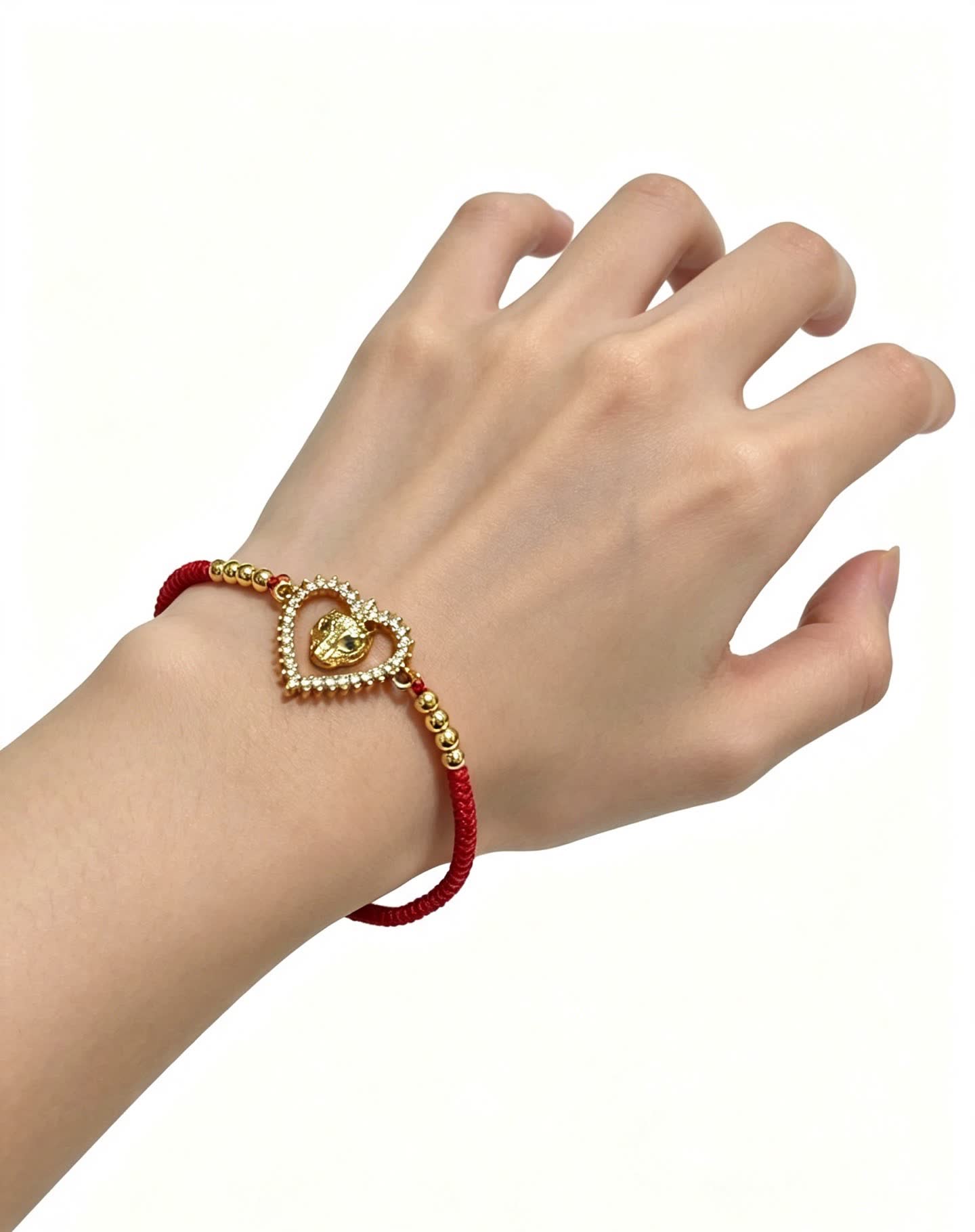 Cartier Red Rope Bracelet with Gold Heart and Animal Charm