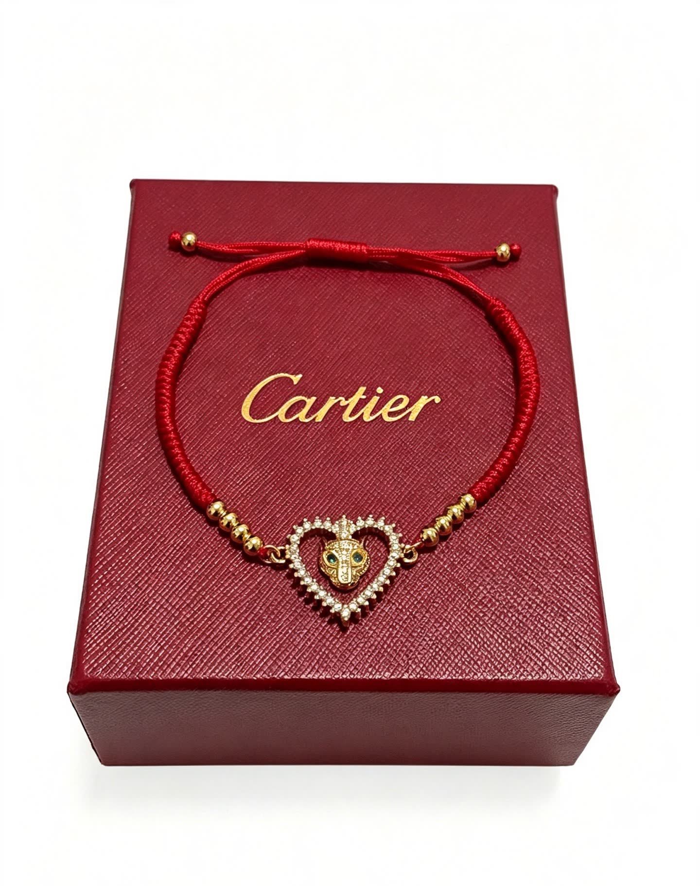 Cartier Red Rope Bracelet with Gold Heart and Animal Charm
