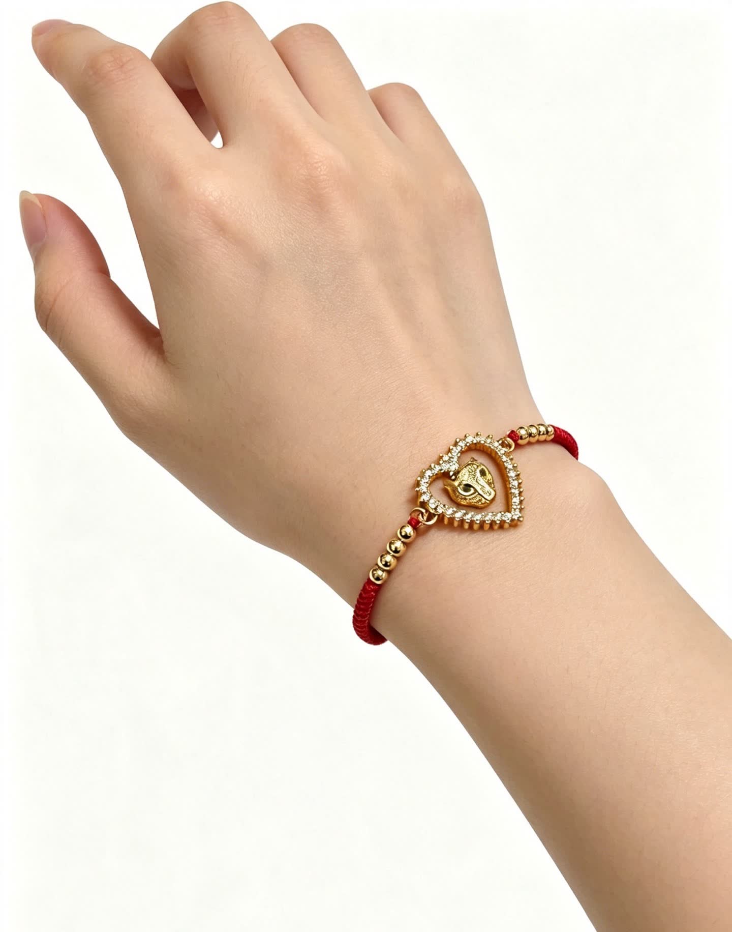 Cartier Red Rope Bracelet with Gold Heart and Animal Charm