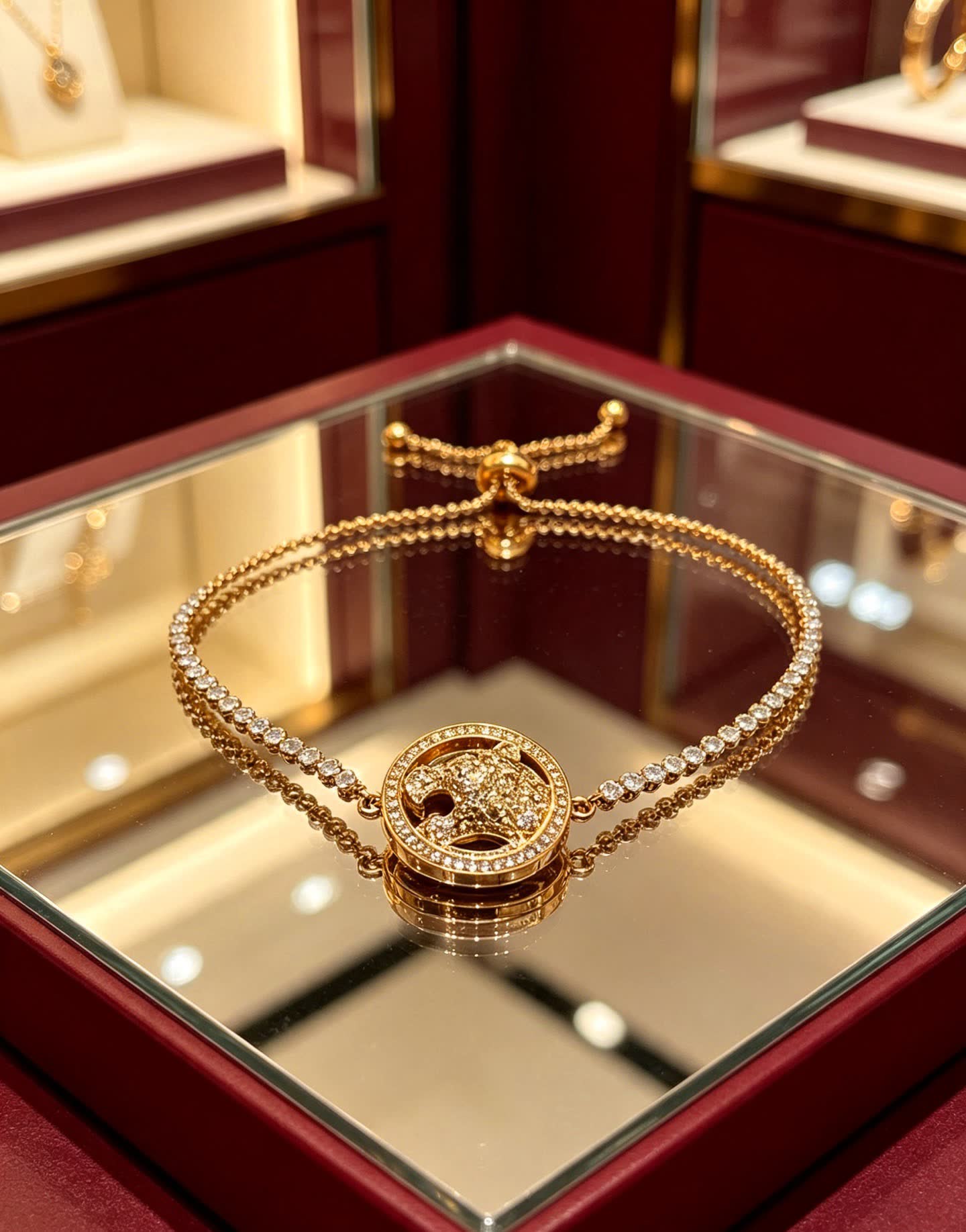 Cartier Gold Tone Crystal Panther Bracelet