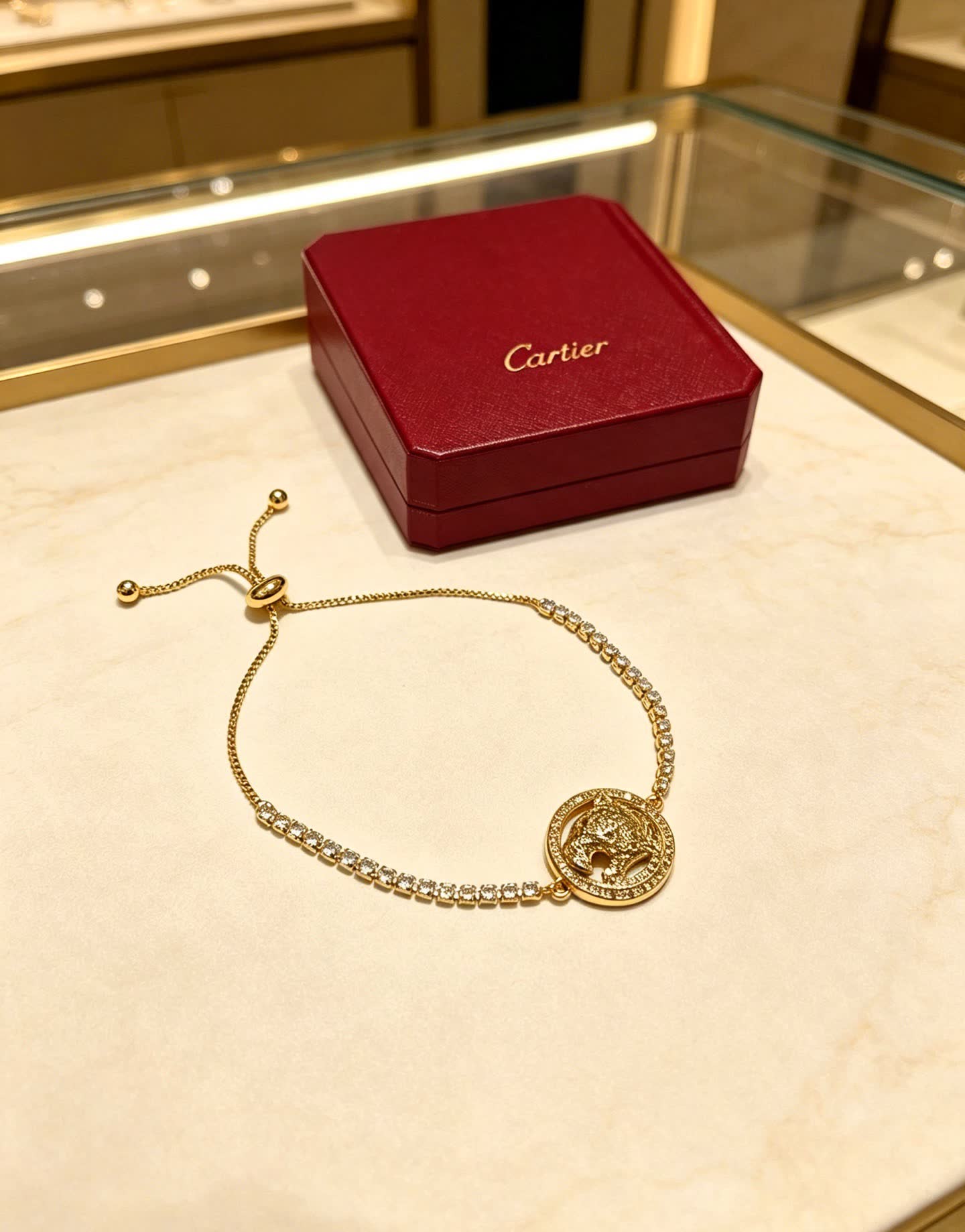 Cartier Gold Tone Crystal Panther Bracelet