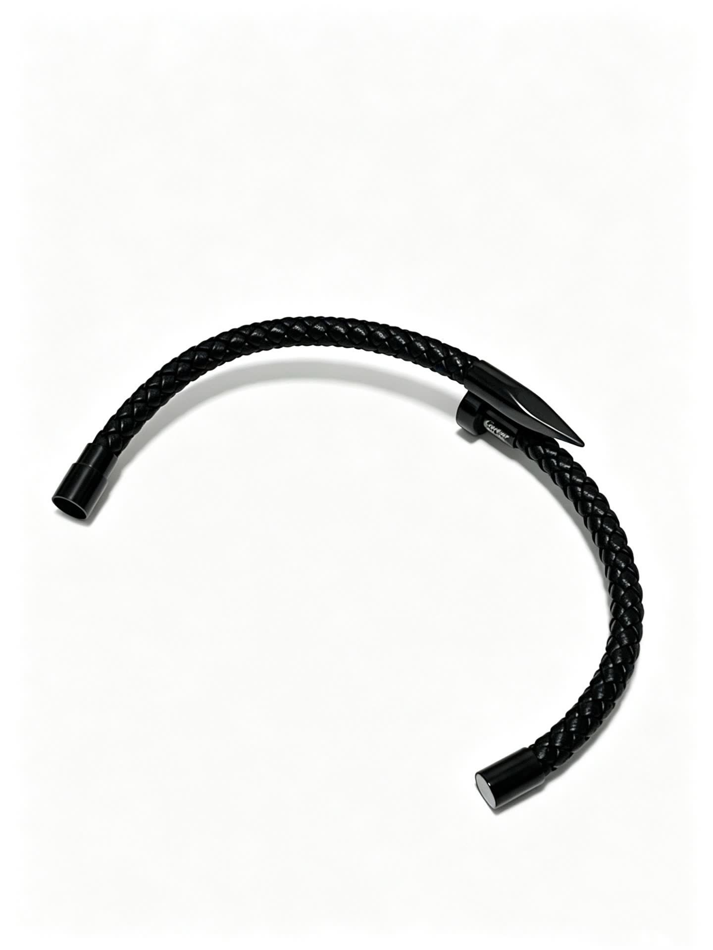 Cartier Black Braided Leather Bracelet with Spike Clasp