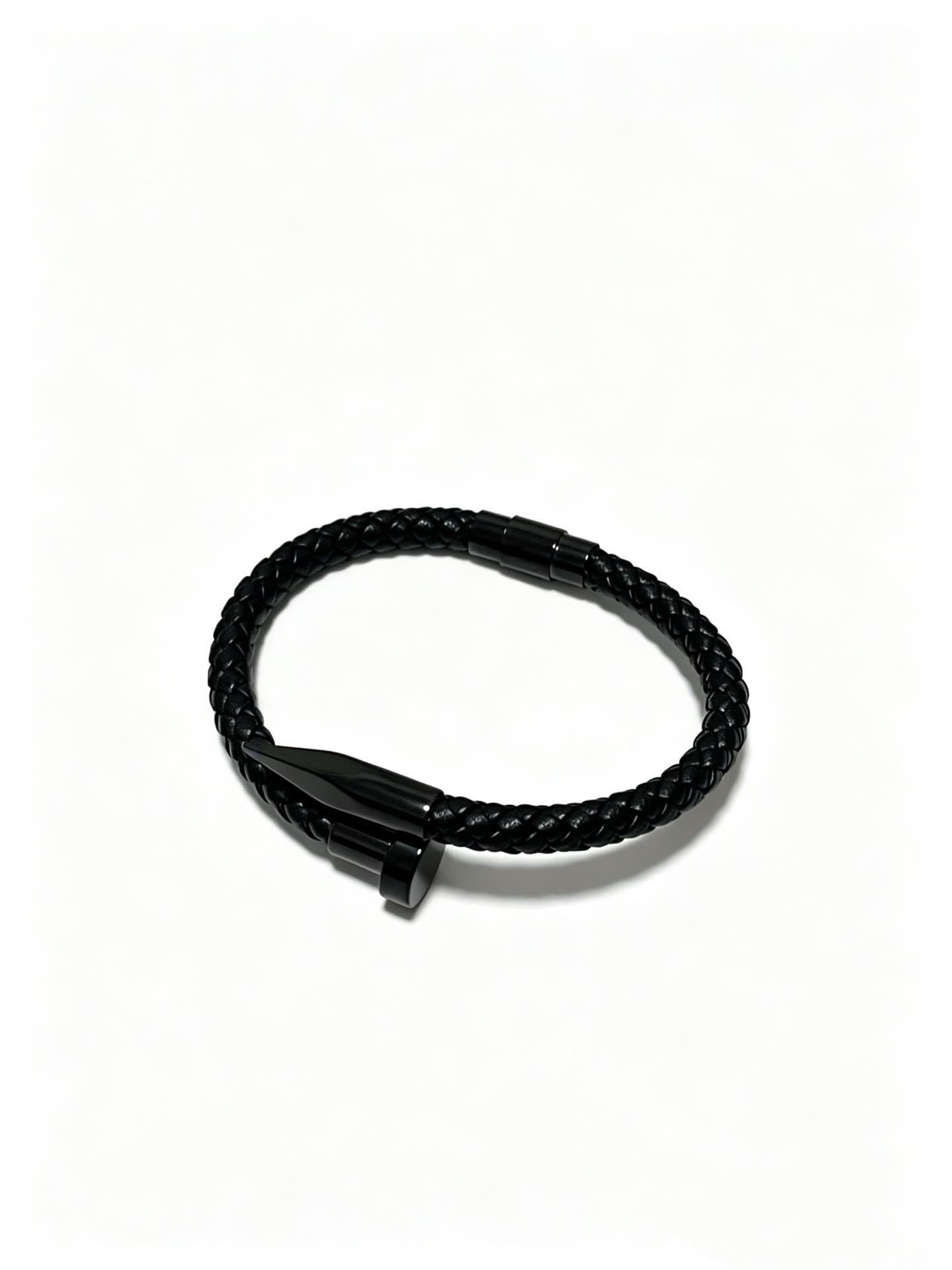 Cartier Black Braided Leather Bracelet with Spike Clasp