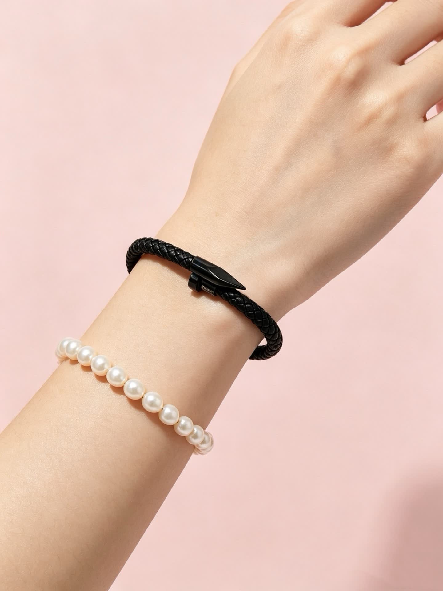 Cartier Black Braided Leather Bracelet with Spike Clasp