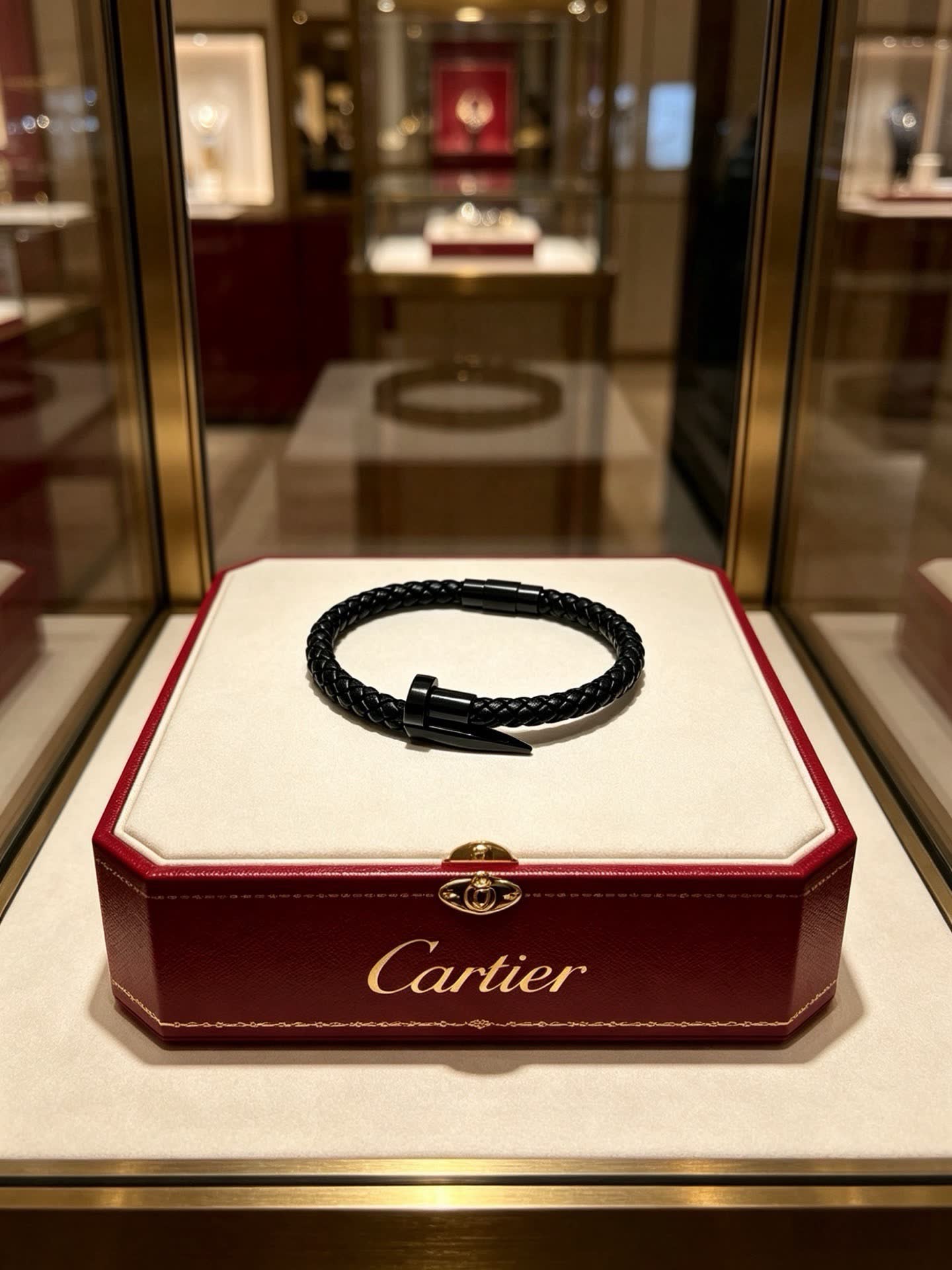 Cartier Black Braided Leather Bracelet with Spike Clasp