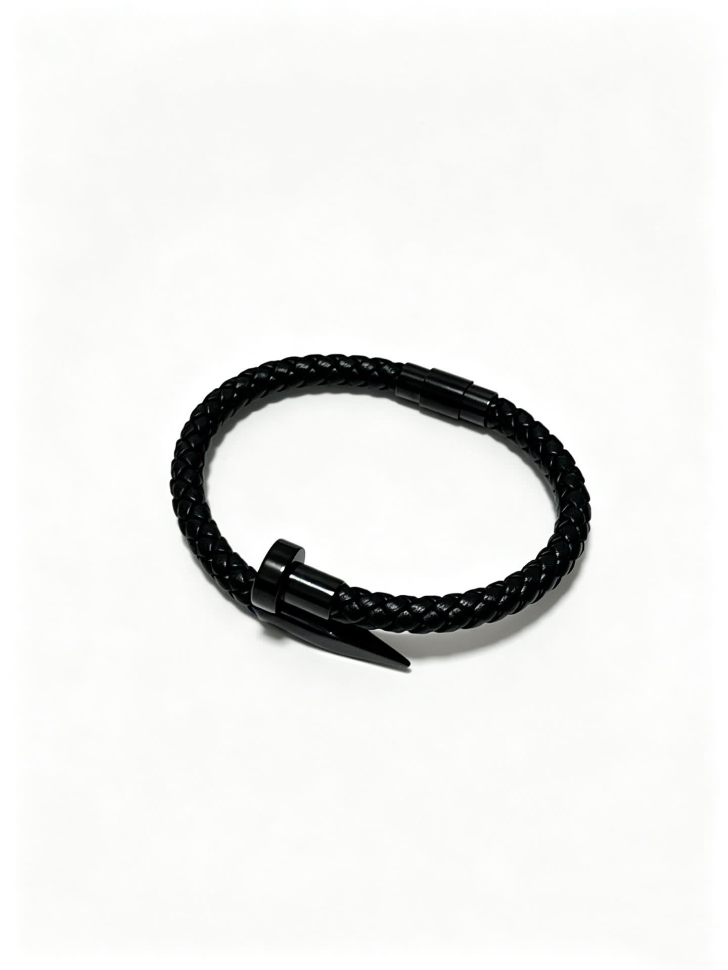 Cartier Black Braided Leather Bracelet with Spike Clasp Cartier Black Braided Leather Bracelet with Spike Clasp