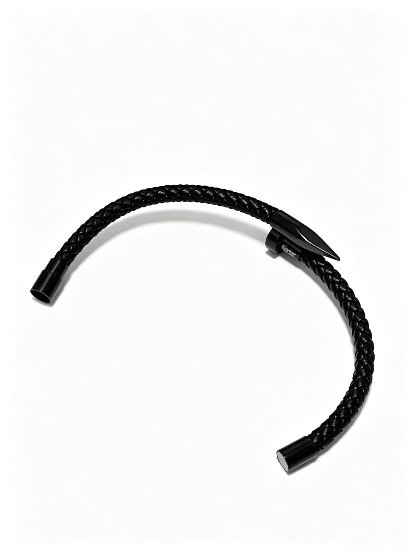 Cartier Black Braided Leather Bracelet with Spike Clasp