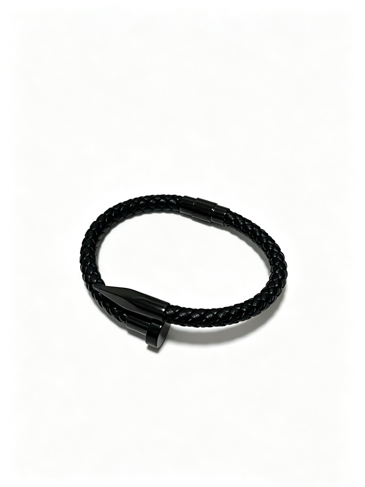 Cartier Black Braided Leather Bracelet with Spike Clasp
