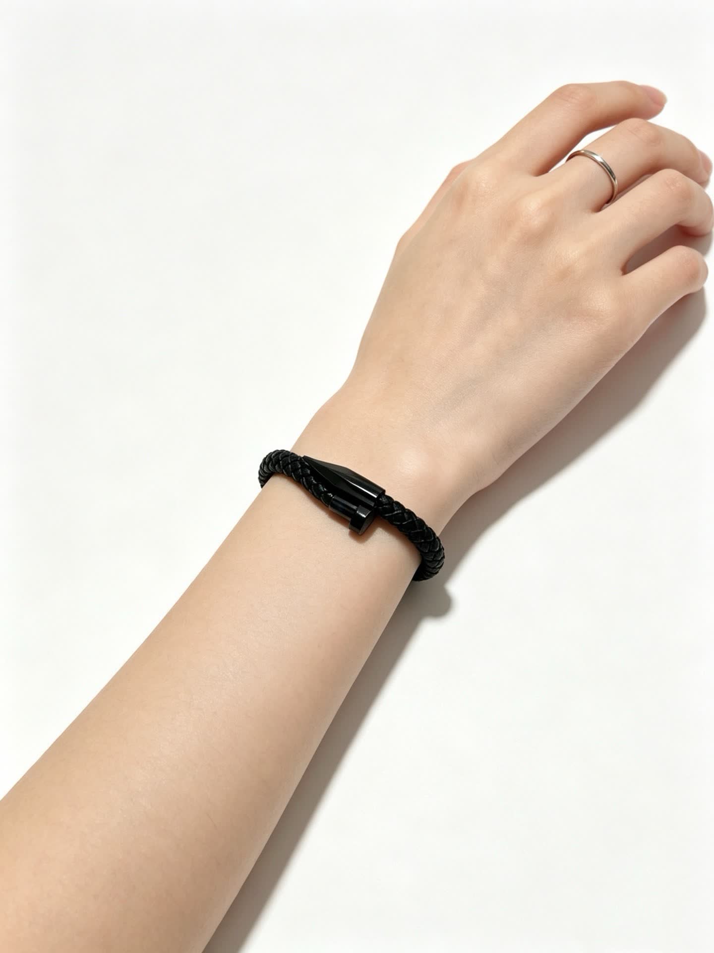 Cartier Black Braided Leather Bracelet with Spike Clasp