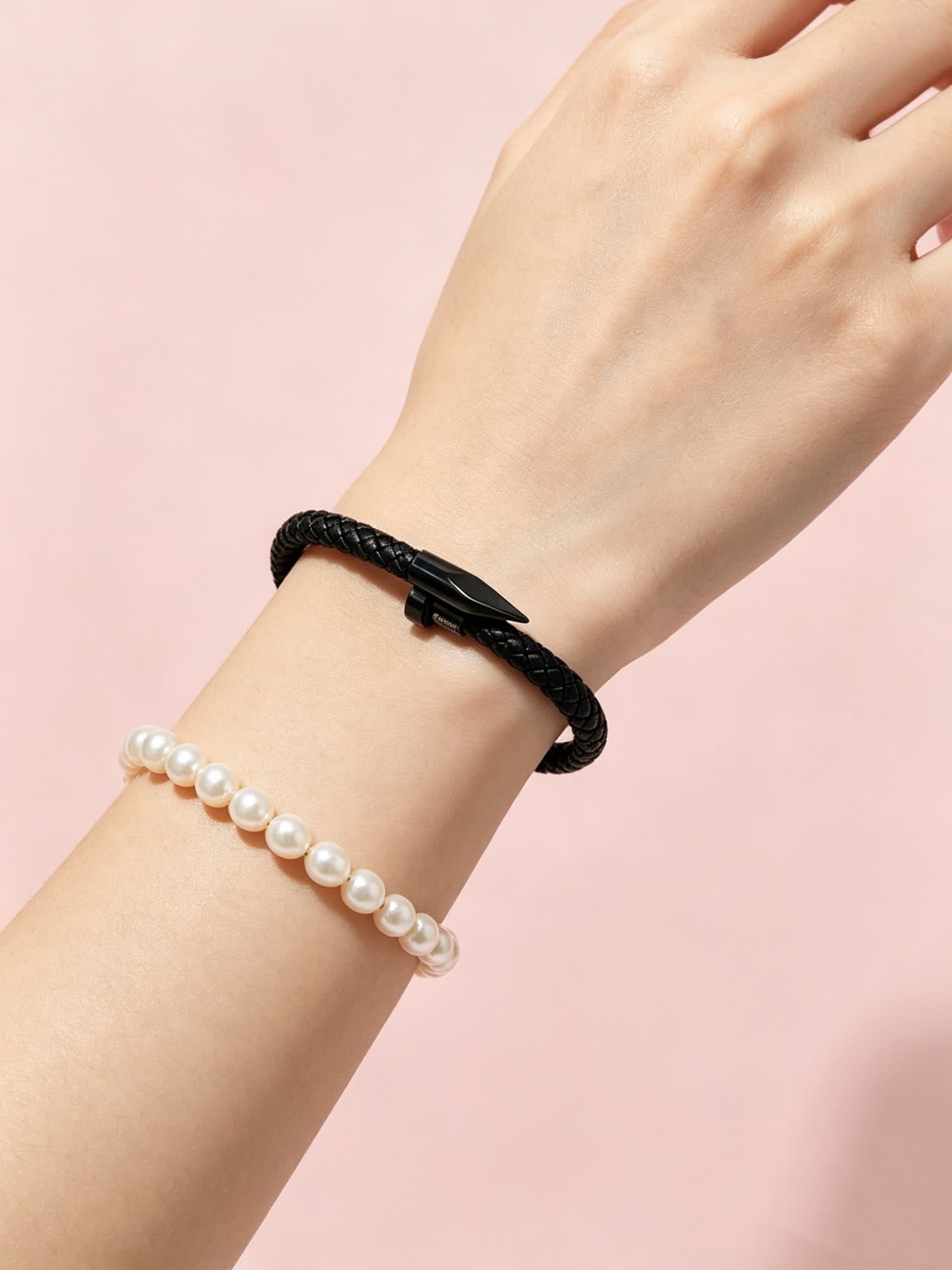 Cartier Black Braided Leather Bracelet with Spike Clasp