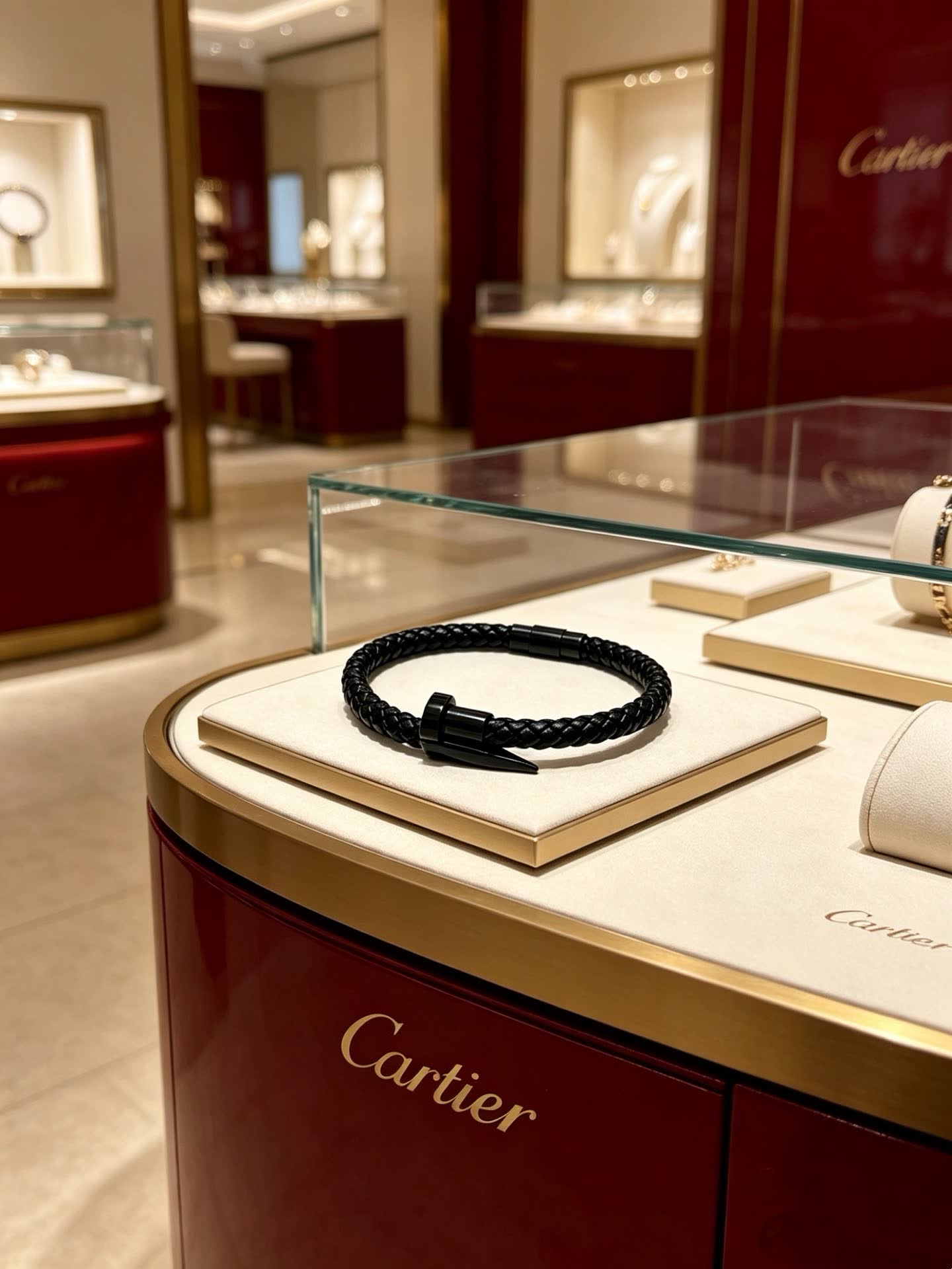 Cartier Black Braided Leather Bracelet with Spike Clasp