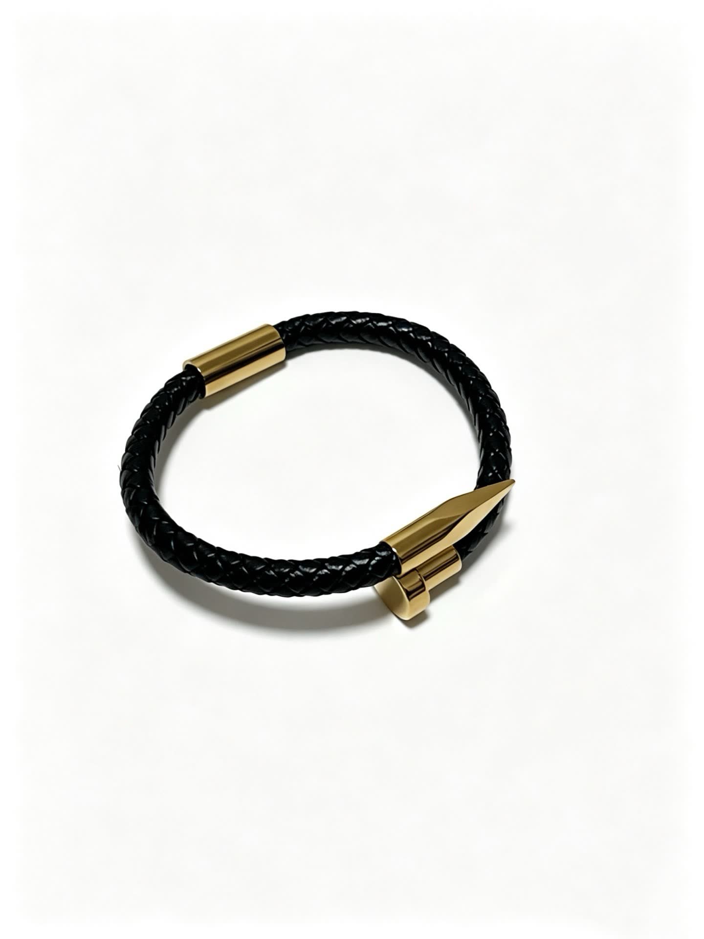Cartier Black Braided Leather Bracelet with Gold Clasp