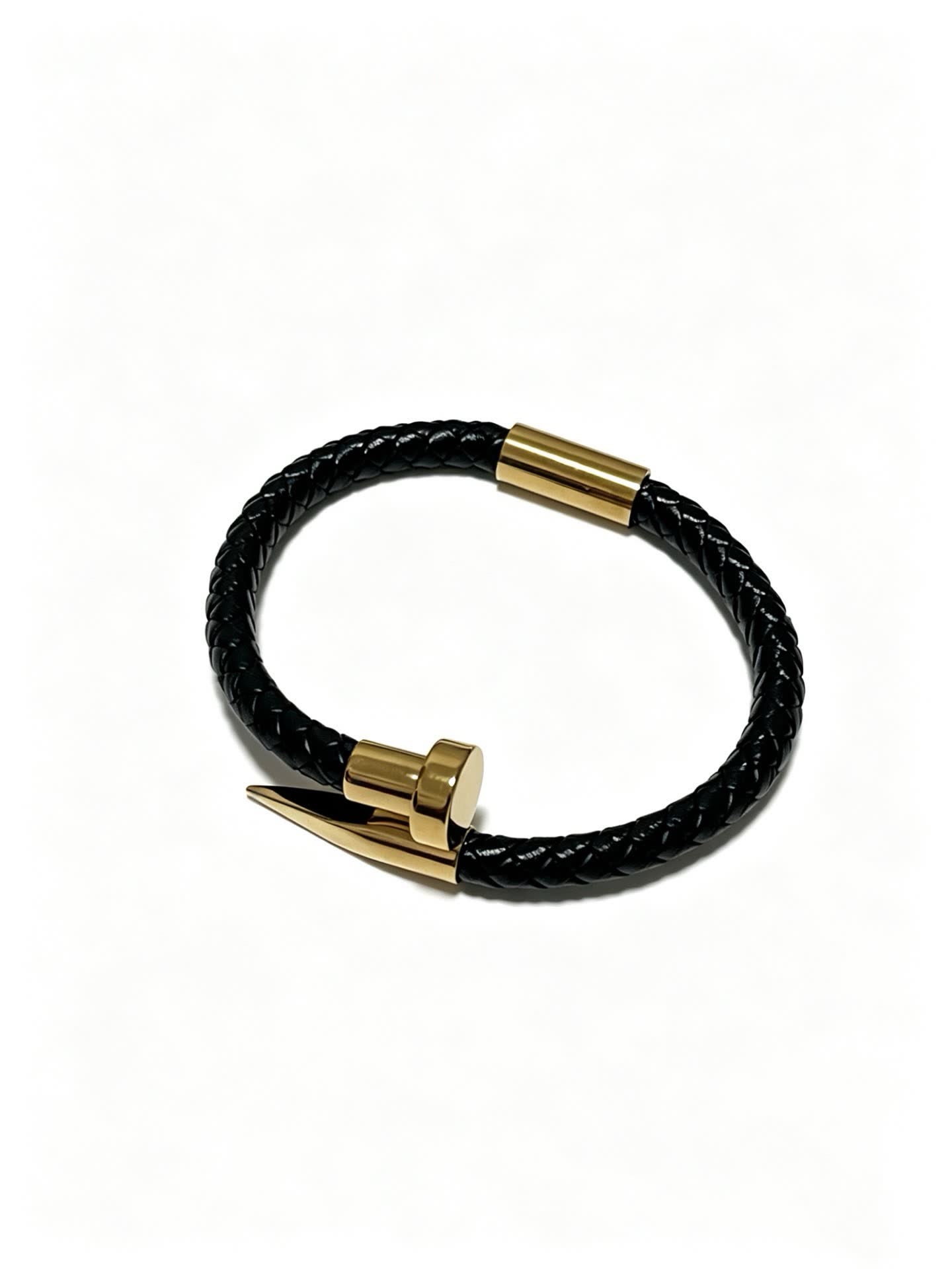 Cartier Black Braided Leather Bracelet with Gold Clasp