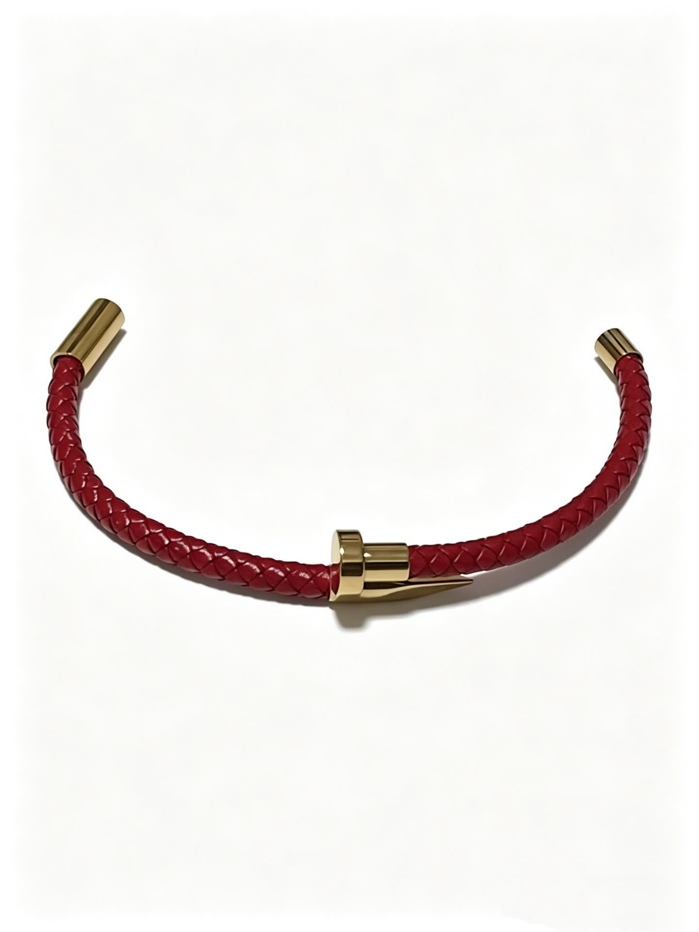 Cartier Red Braided Leather Bracelet with Gold Clasp