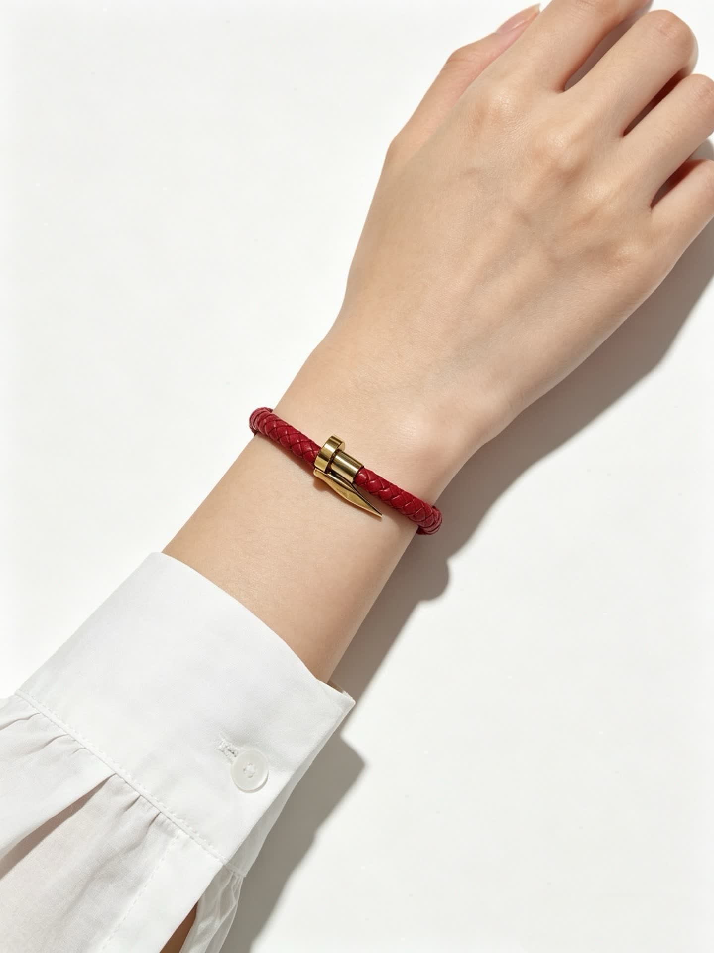 Cartier Red Braided Leather Bracelet with Gold Clasp