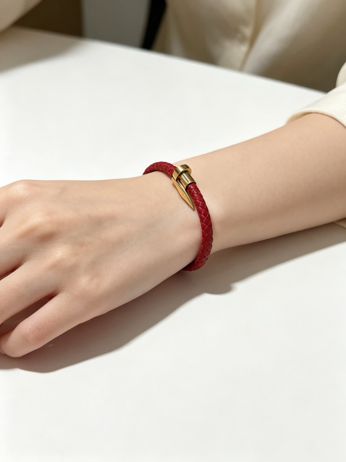 Cartier Red Braided Leather Bracelet with Gold Clasp