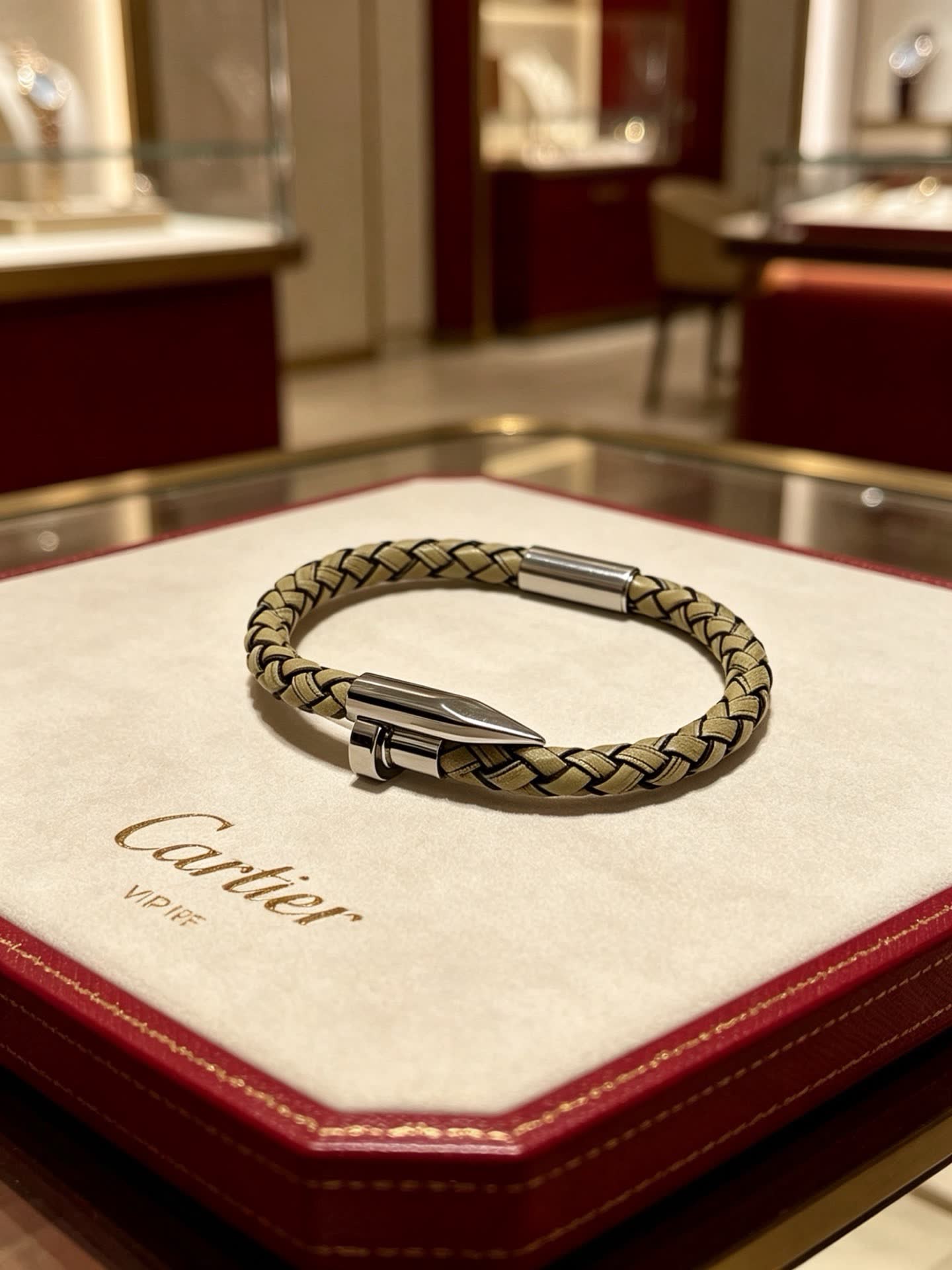 Cartier Trendy Braided Leather Bracelet with Metal Clasp