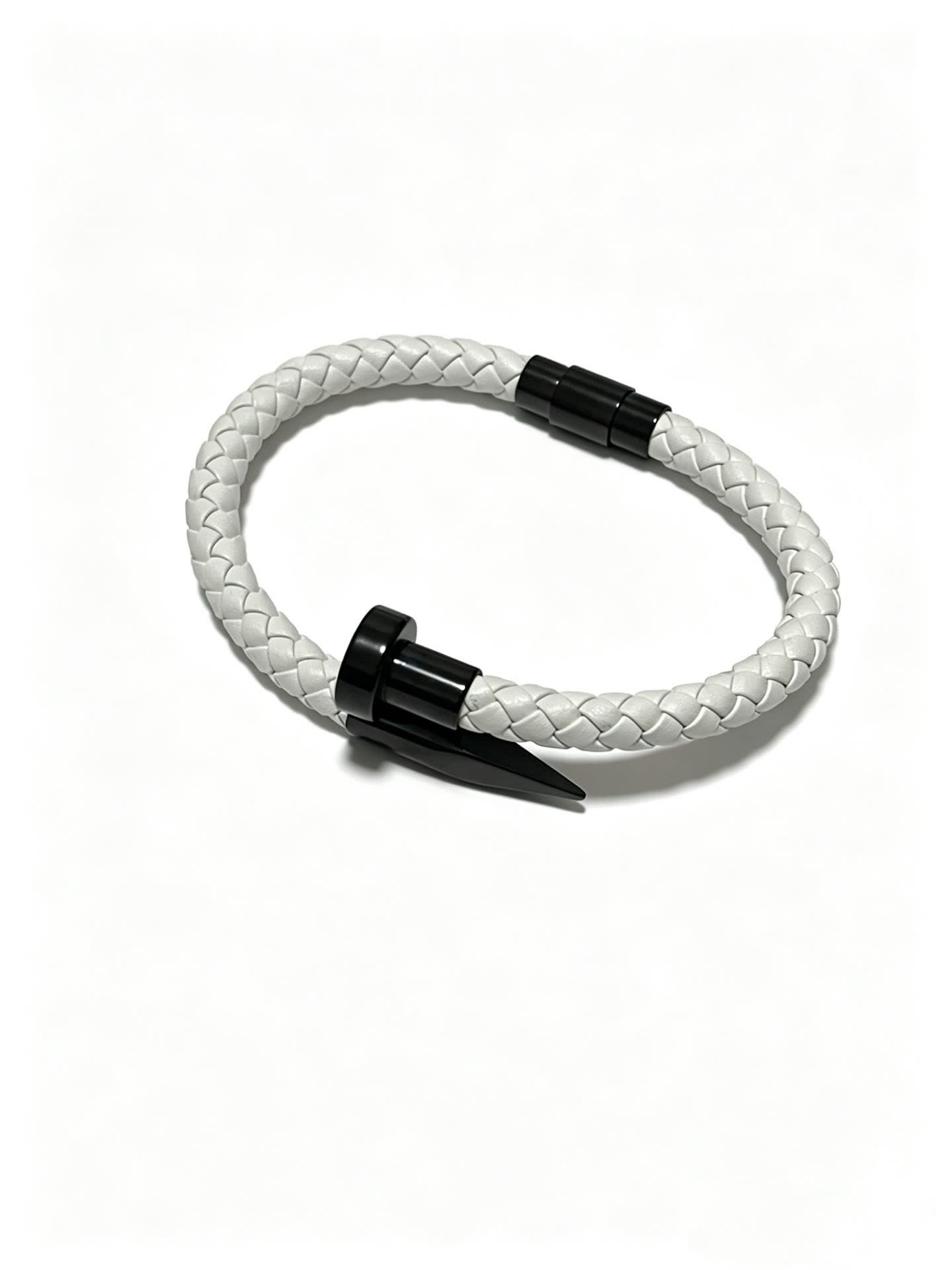 Cartier White Braided Leather Bracelet with Black Clasp Cartier White Braided Leather Bracelet with Black Clasp