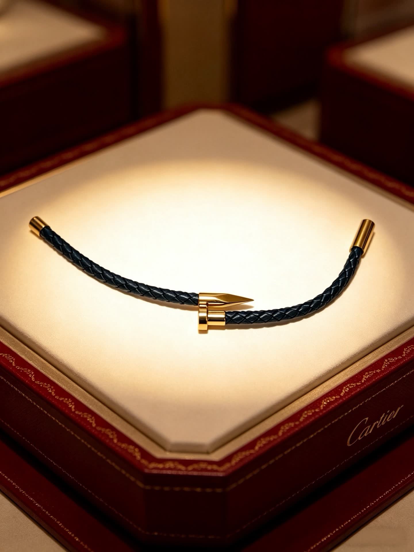 Cartier Navy Blue Braided Leather Bracelet with Gold Clasp