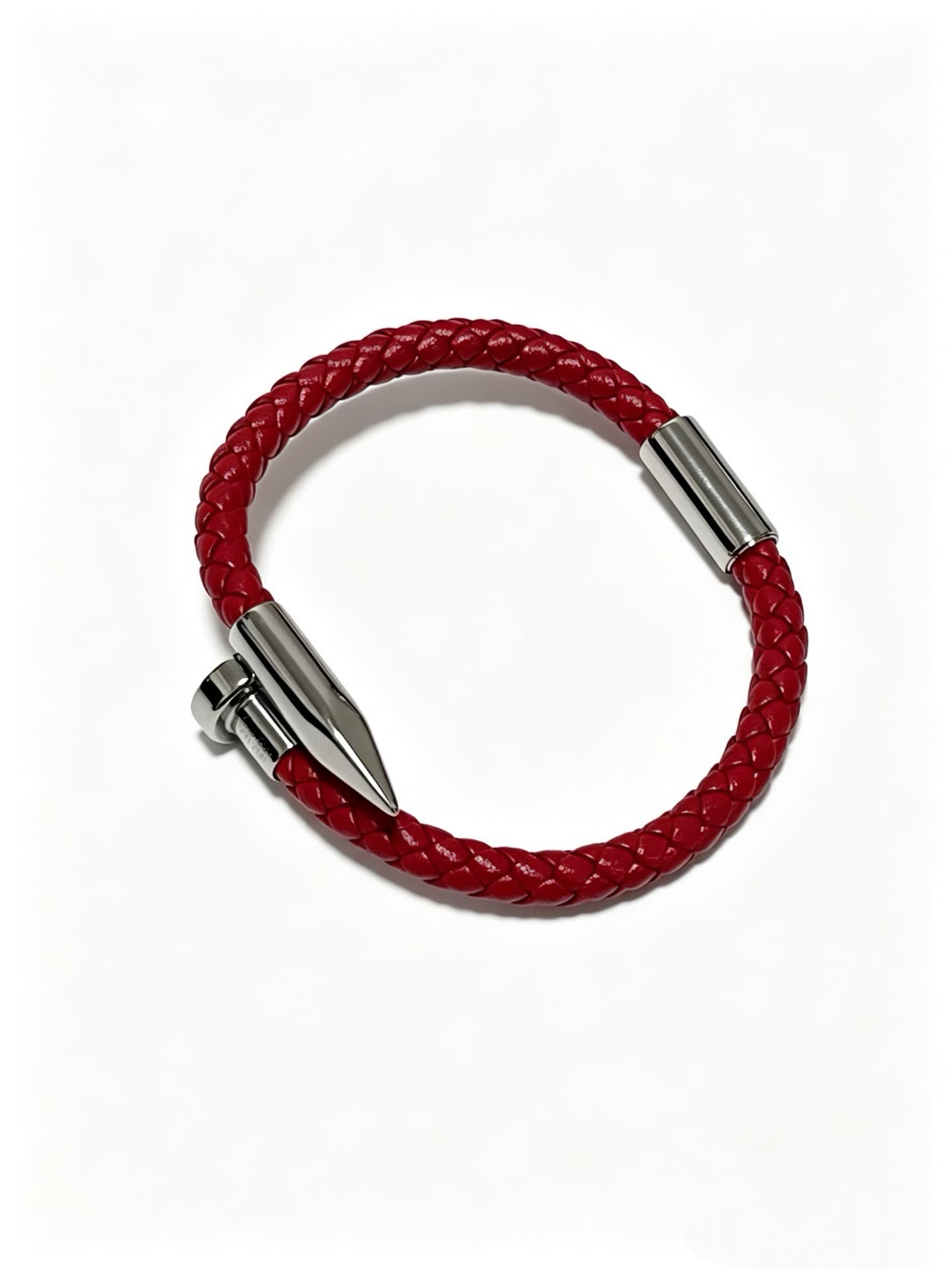 Cartier Red Braided Leather Bracelet with Silver Clasp