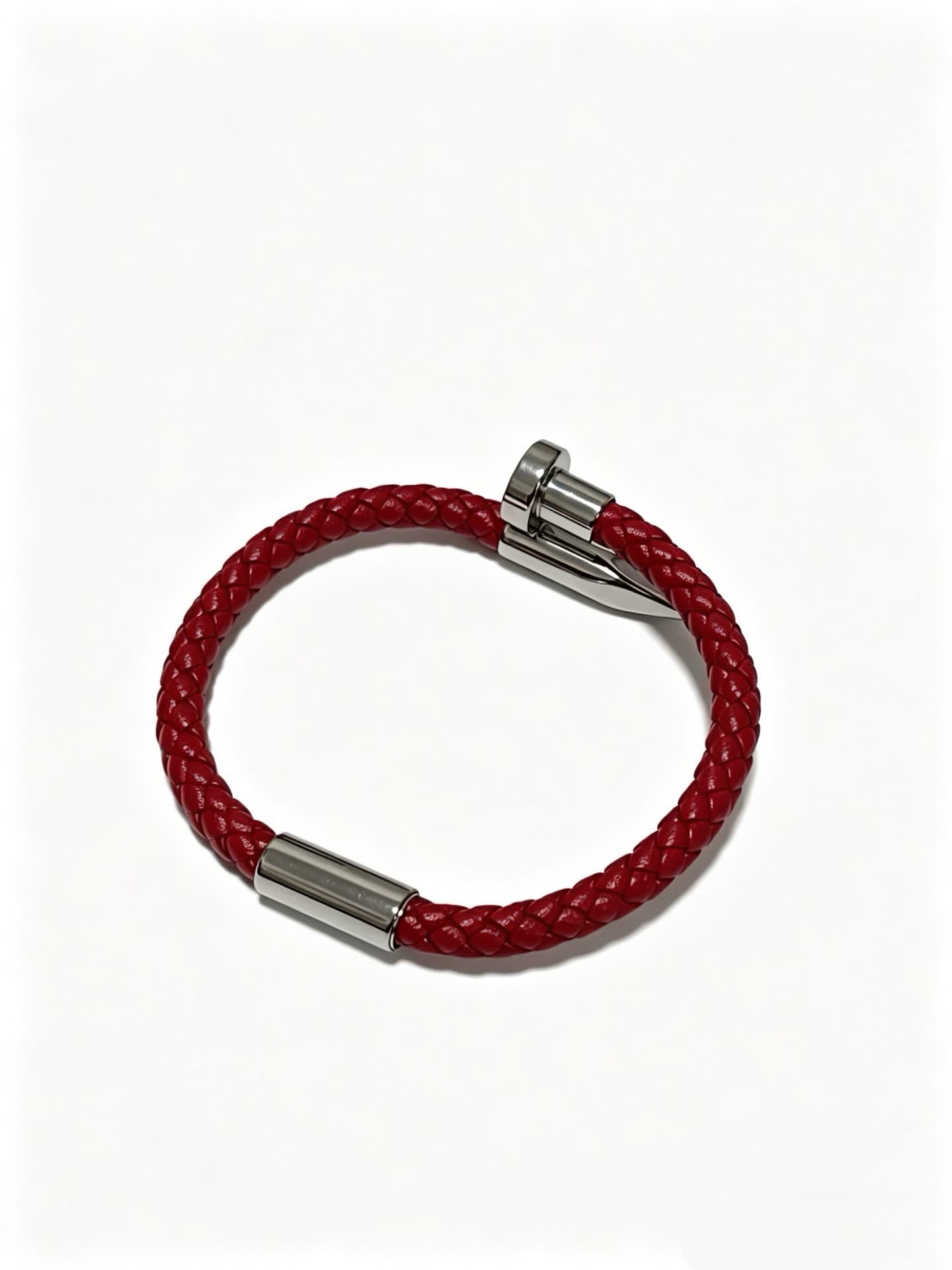 Cartier Red Braided Leather Bracelet with Silver Clasp
