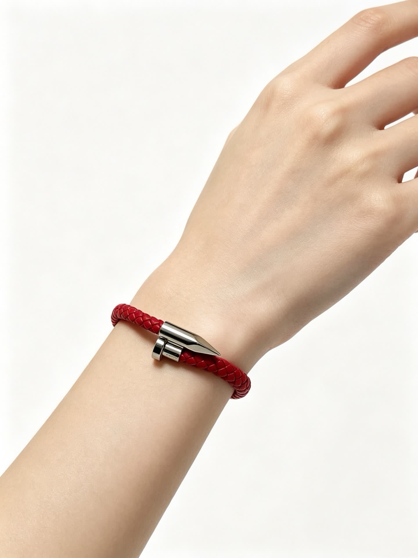 Cartier Red Braided Leather Bracelet with Silver Clasp