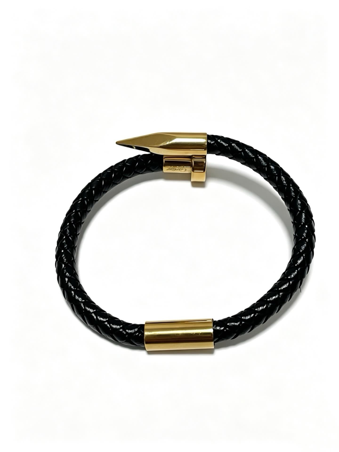 Cartier Black Braided Leather Bracelet with Gold Clasp Cartier Black Braided Leather Bracelet with Gold Clasp