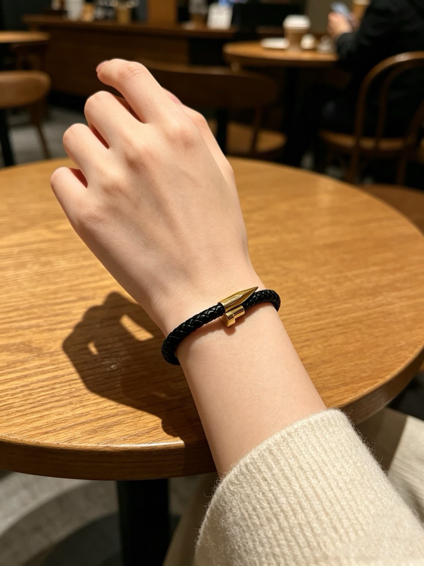 Cartier Black Braided Leather Bracelet with Gold Clasp
